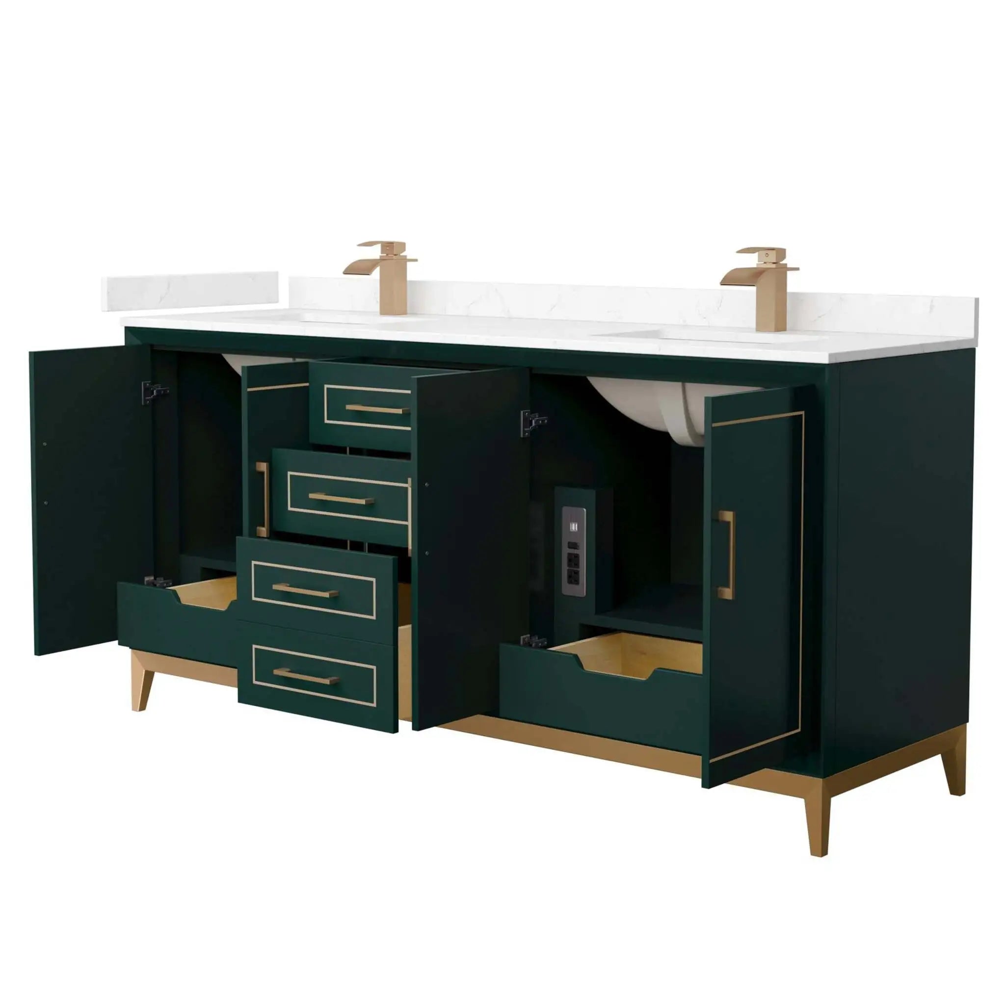 72" Marlena Double Bathroom Vanity in Green with Satin Bronze Trim by Wyndham