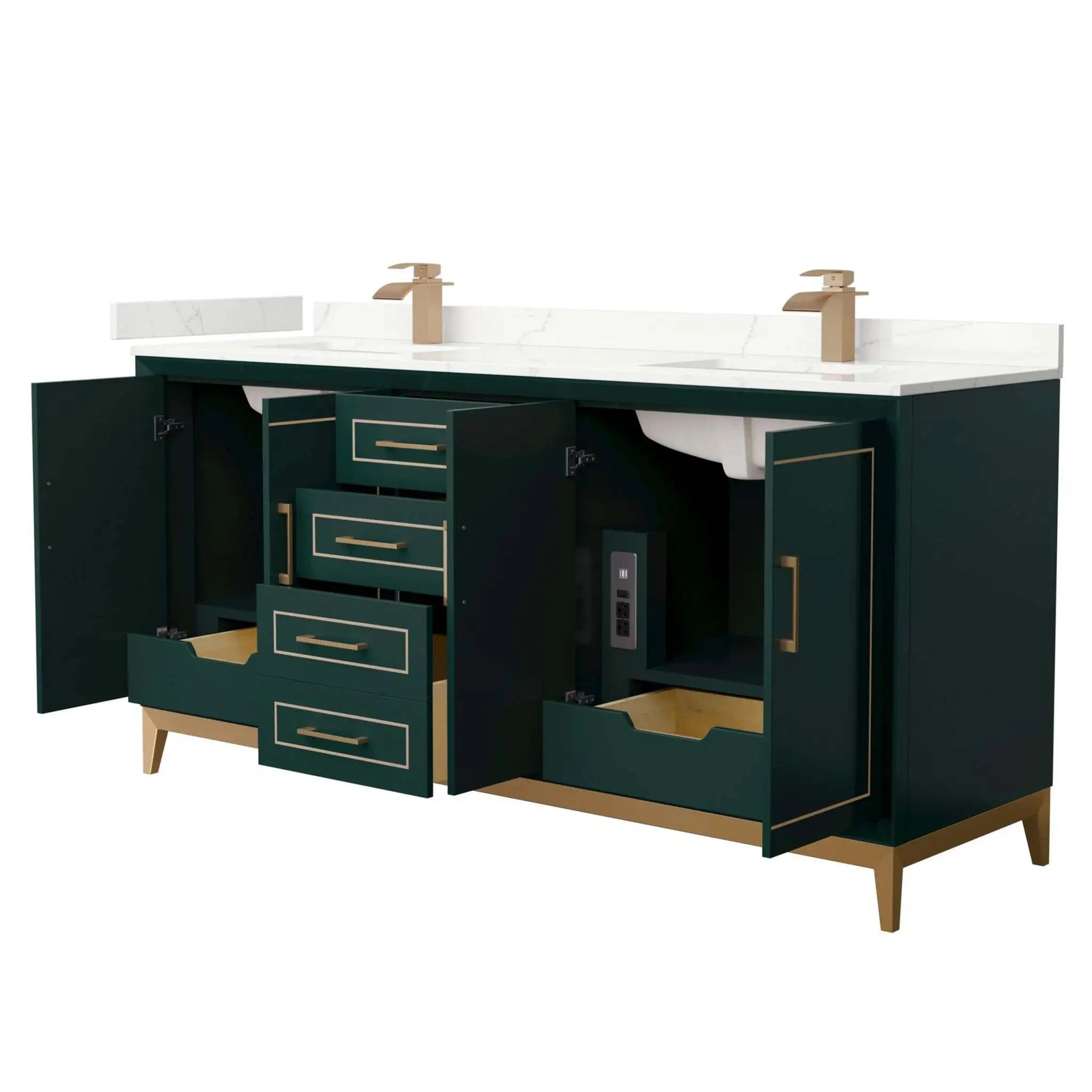 72" Marlena Double Bathroom Vanity in Green with Satin Bronze Trim by Wyndham