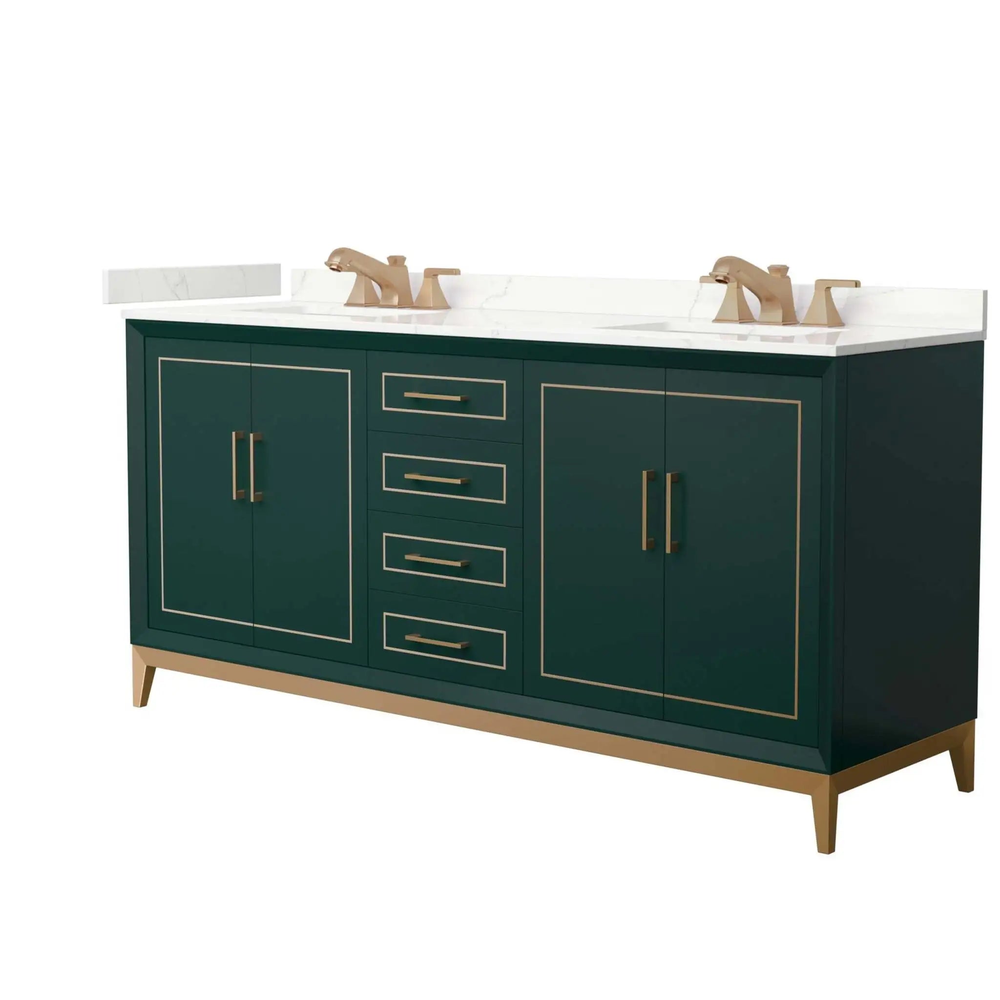 72" Marlena Double Bathroom Vanity in Green with Satin Bronze Trim by Wyndham