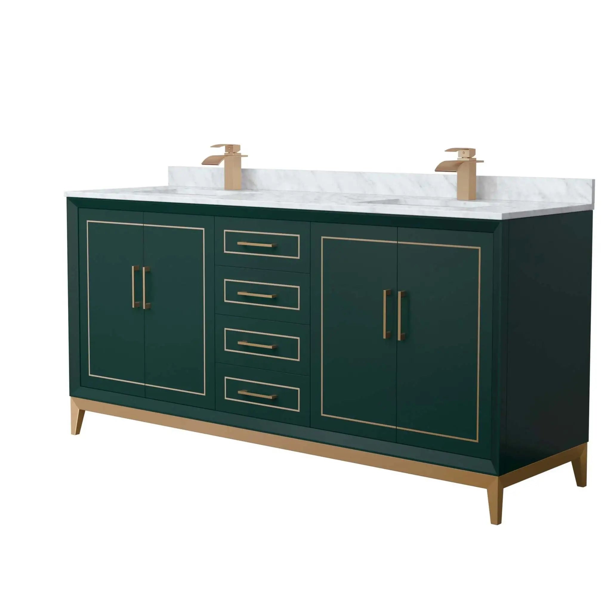 72" Marlena Double Bathroom Vanity in Green with Satin Bronze Trim by Wyndham