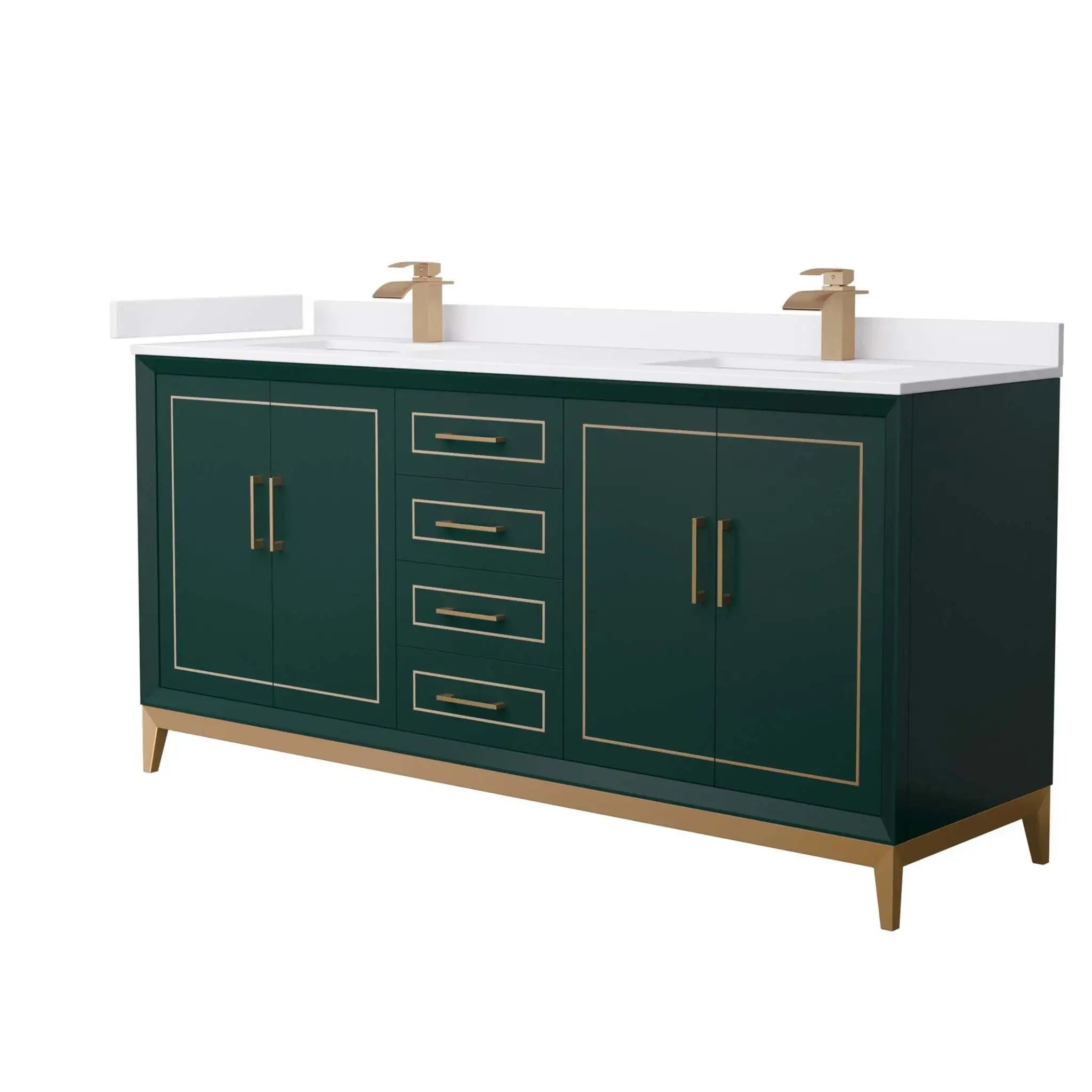 72" Marlena Double Bathroom Vanity in Green with Satin Bronze Trim by Wyndham