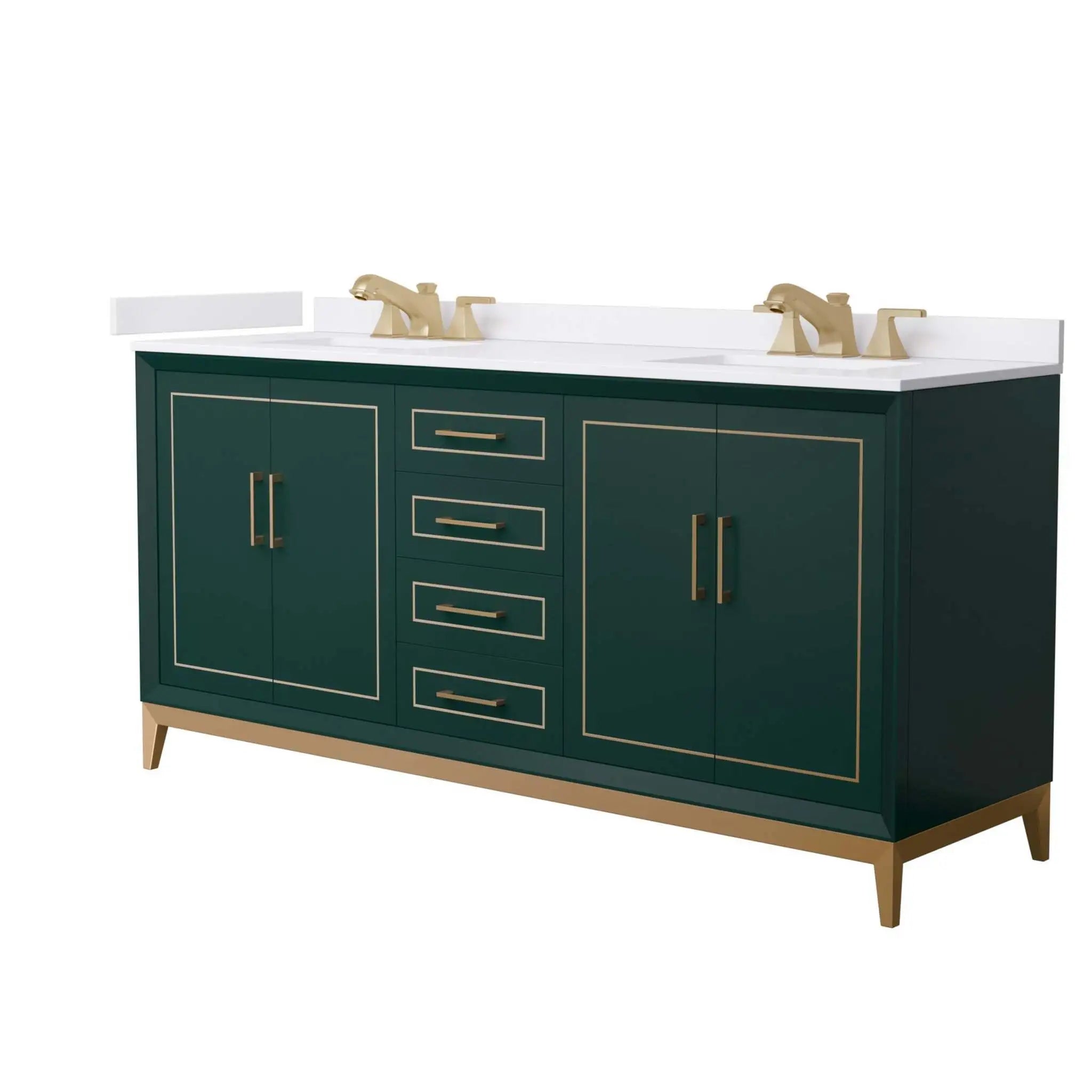 72" Marlena Double Bathroom Vanity in Green with Satin Bronze Trim by Wyndham
