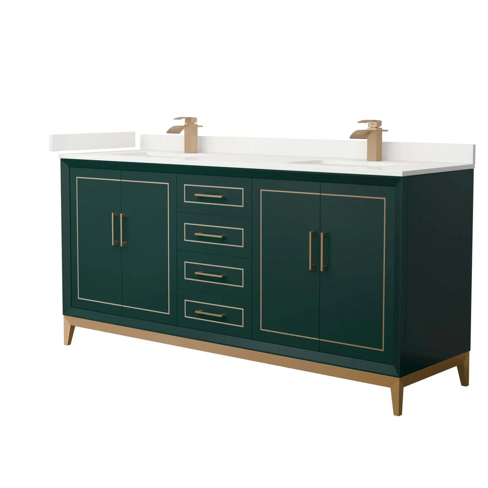 72" Marlena Double Bathroom Vanity in Green with Satin Bronze Trim by Wyndham