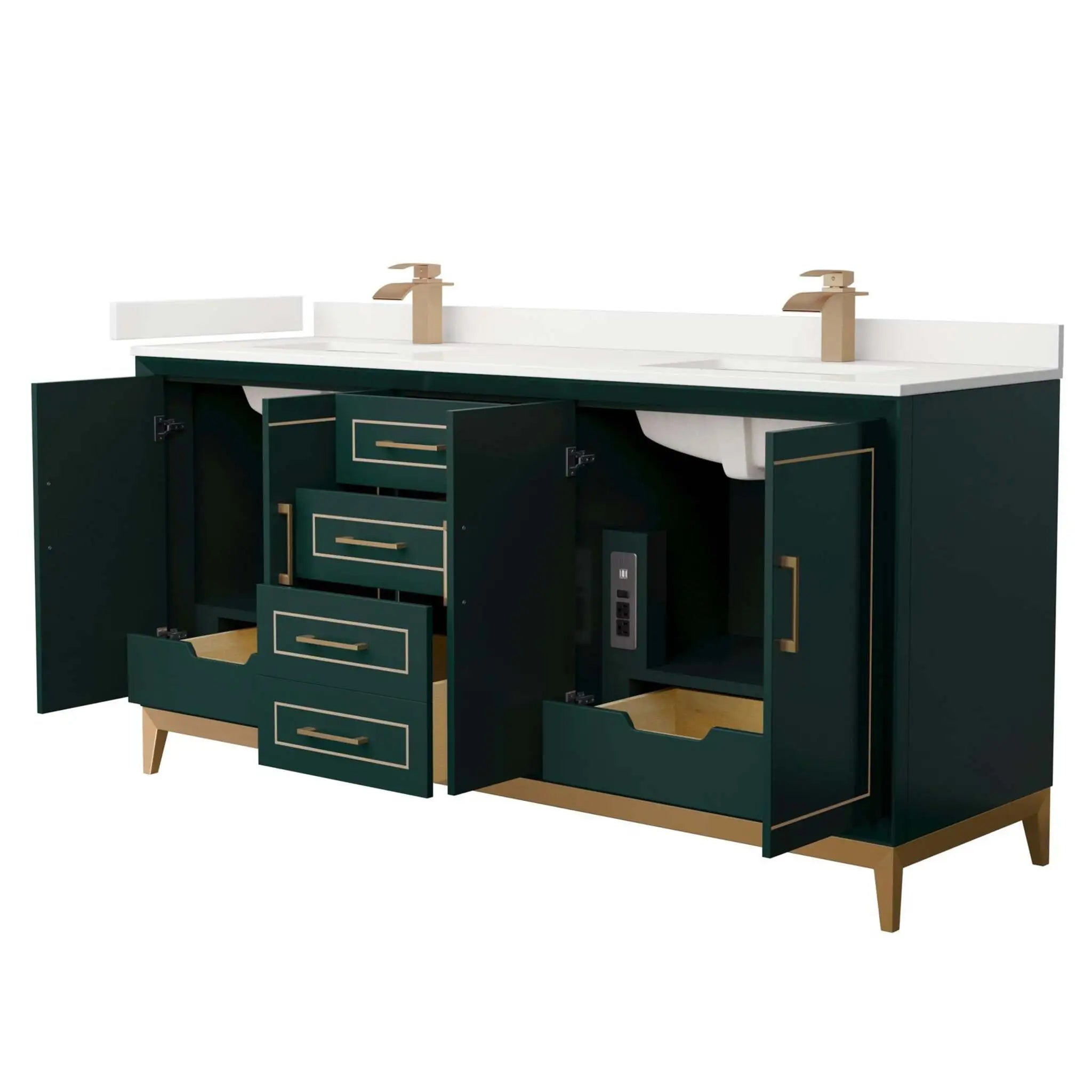 72" Marlena Double Bathroom Vanity in Green with Satin Bronze Trim by Wyndham