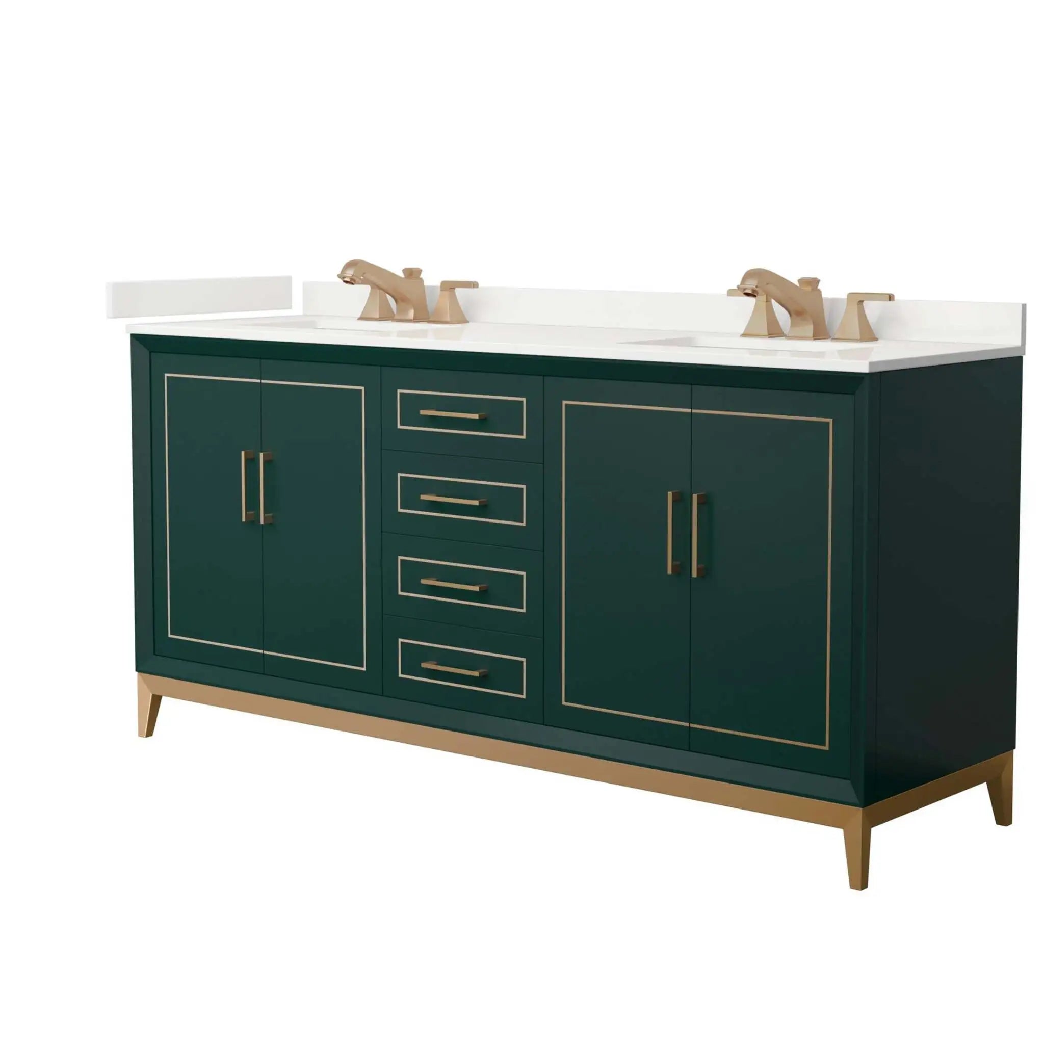 72" Marlena Double Bathroom Vanity in Green with Satin Bronze Trim by Wyndham