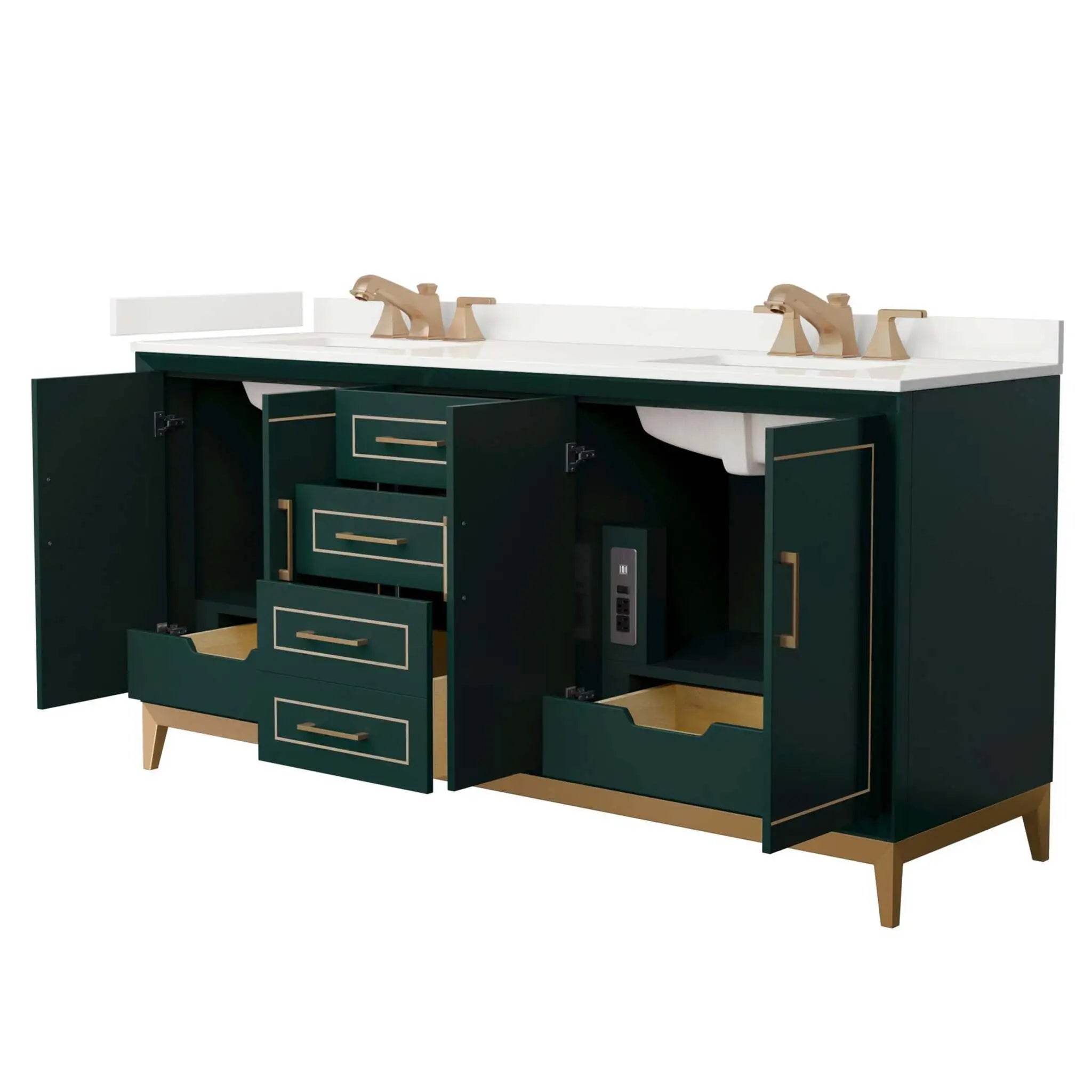 72" Marlena Double Bathroom Vanity in Green with Satin Bronze Trim by Wyndham