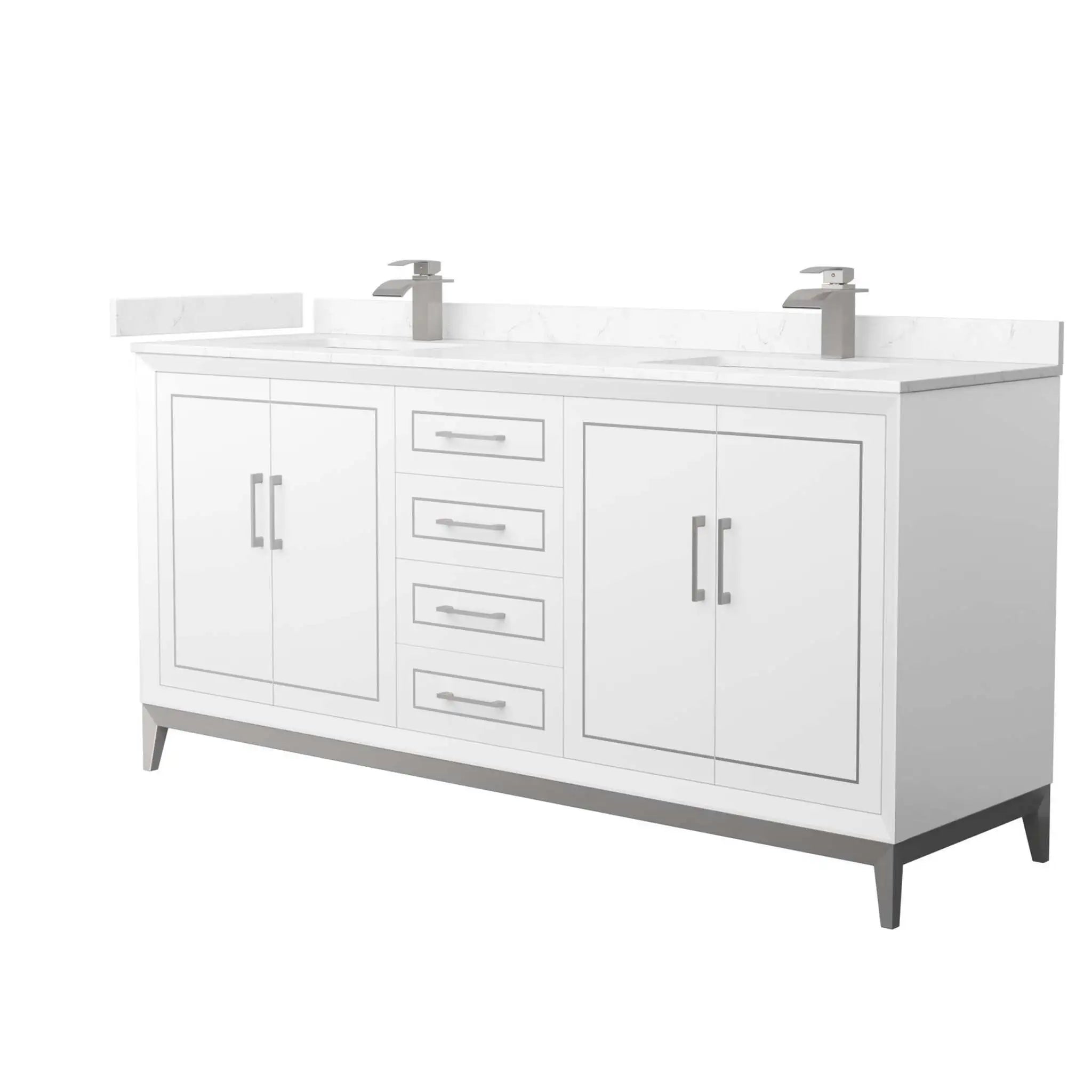72" Marlena Double Bathroom Vanity in White with Brushed Nickel Trim by Wyndham