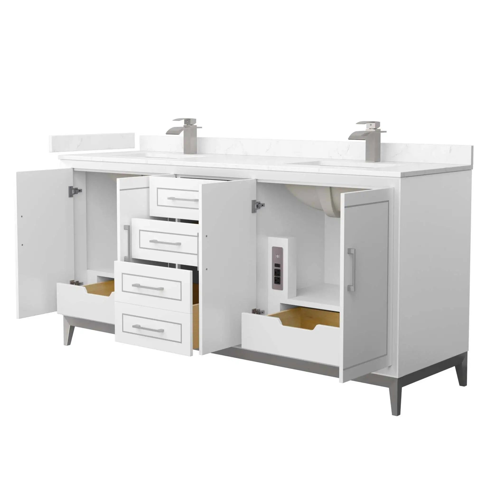 72" Marlena Double Bathroom Vanity in White with Brushed Nickel Trim by Wyndham