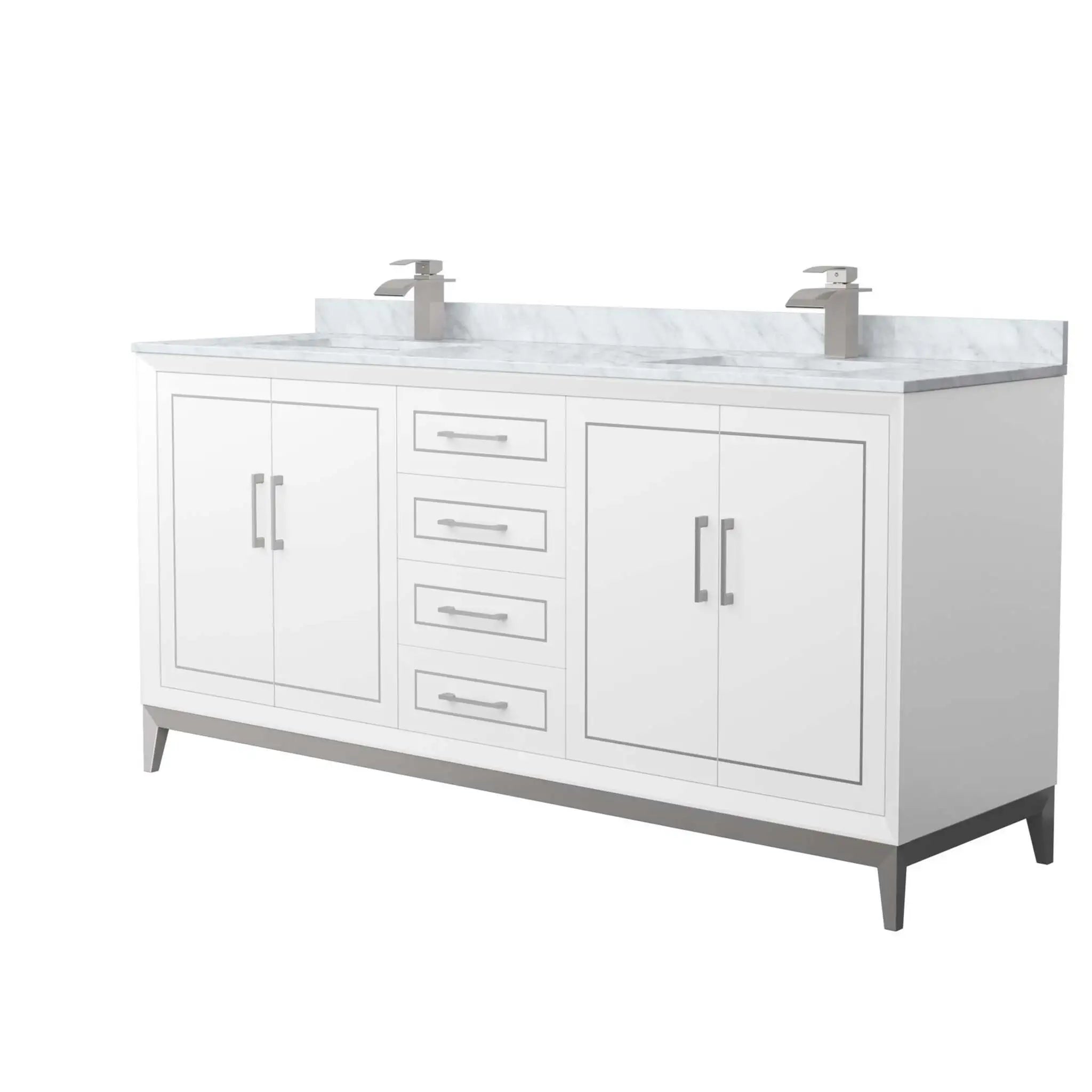 72" Marlena Double Bathroom Vanity in White with Brushed Nickel Trim by Wyndham