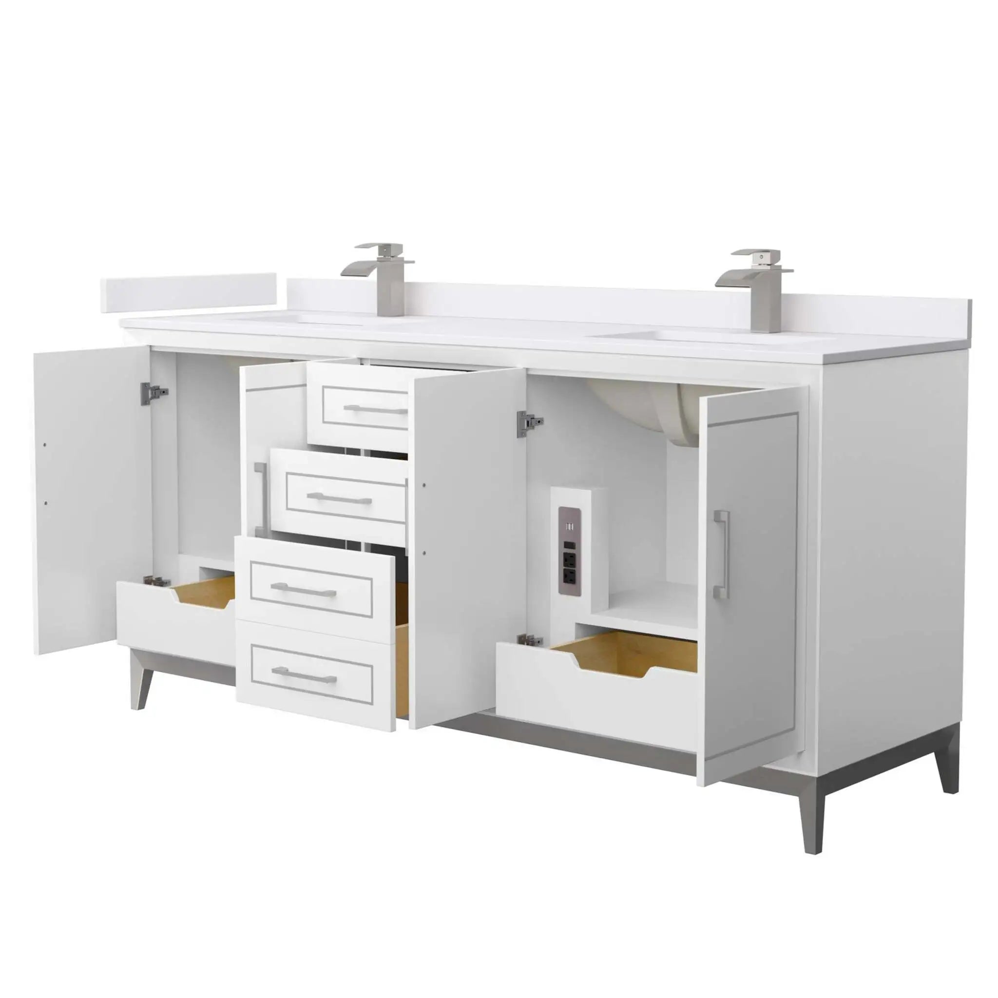 72" Marlena Double Bathroom Vanity in White with Brushed Nickel Trim by Wyndham