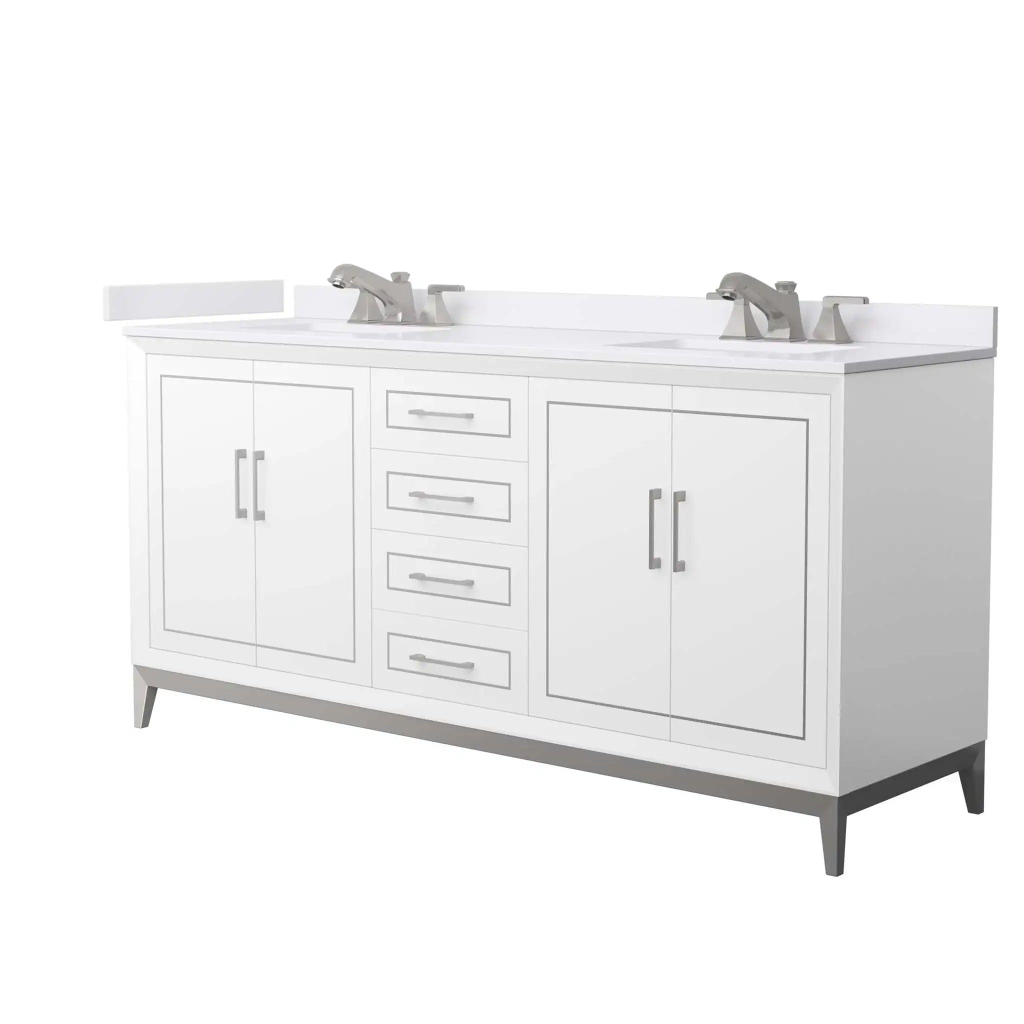 72" Marlena Double Bathroom Vanity in White with Brushed Nickel Trim by Wyndham