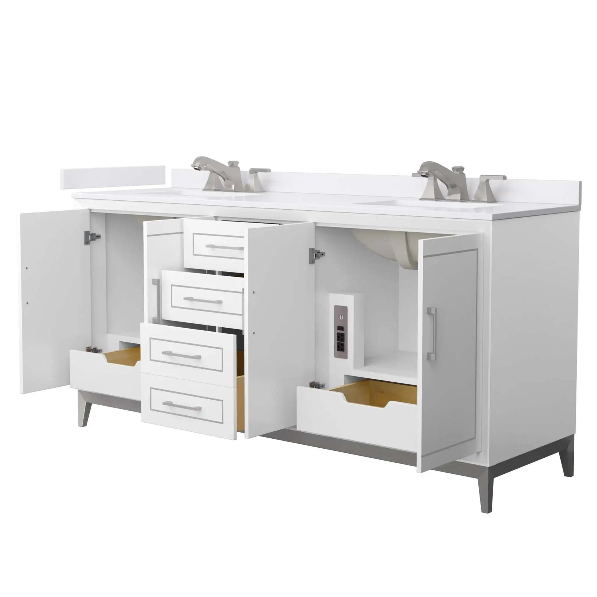 72" Marlena Double Bathroom Vanity in White with Brushed Nickel Trim by Wyndham