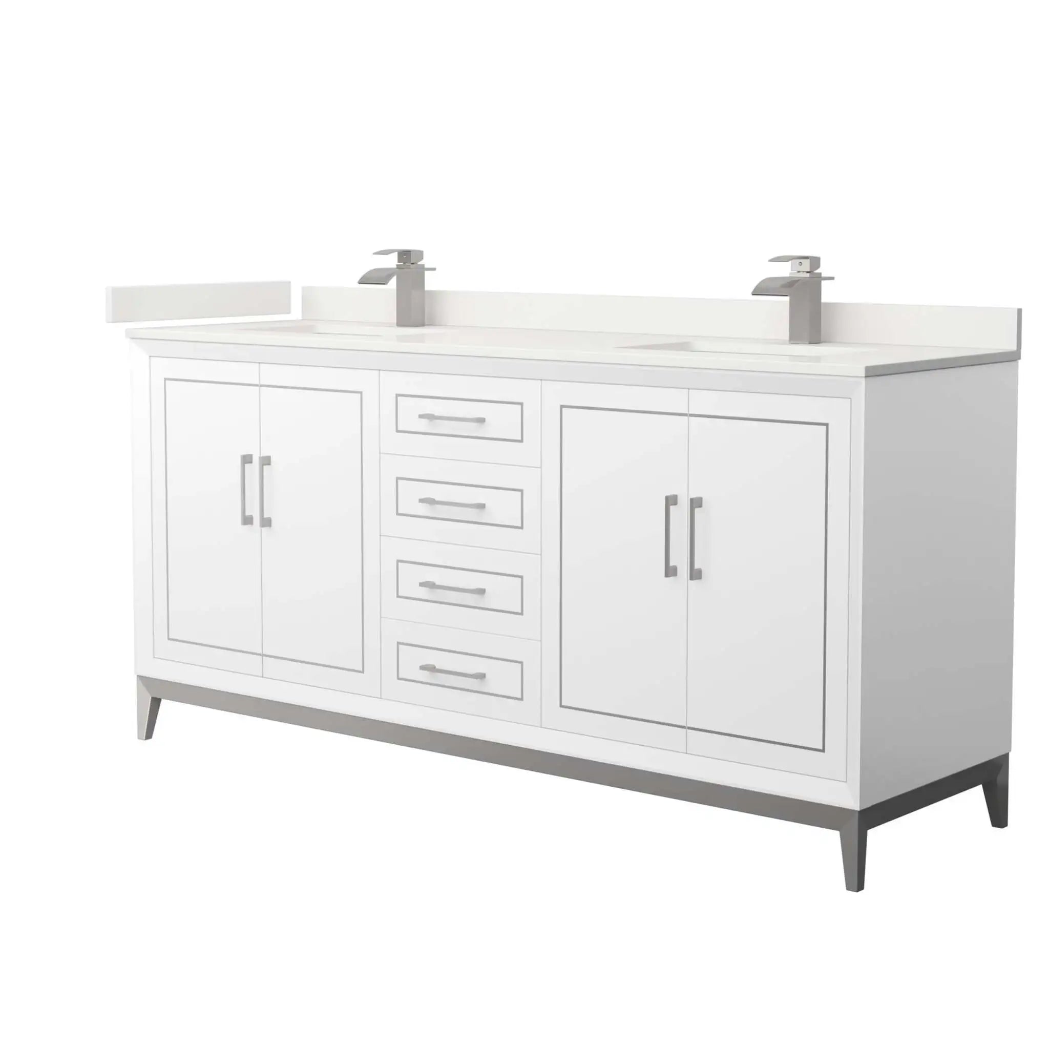 72" Marlena Double Bathroom Vanity in White with Brushed Nickel Trim by Wyndham
