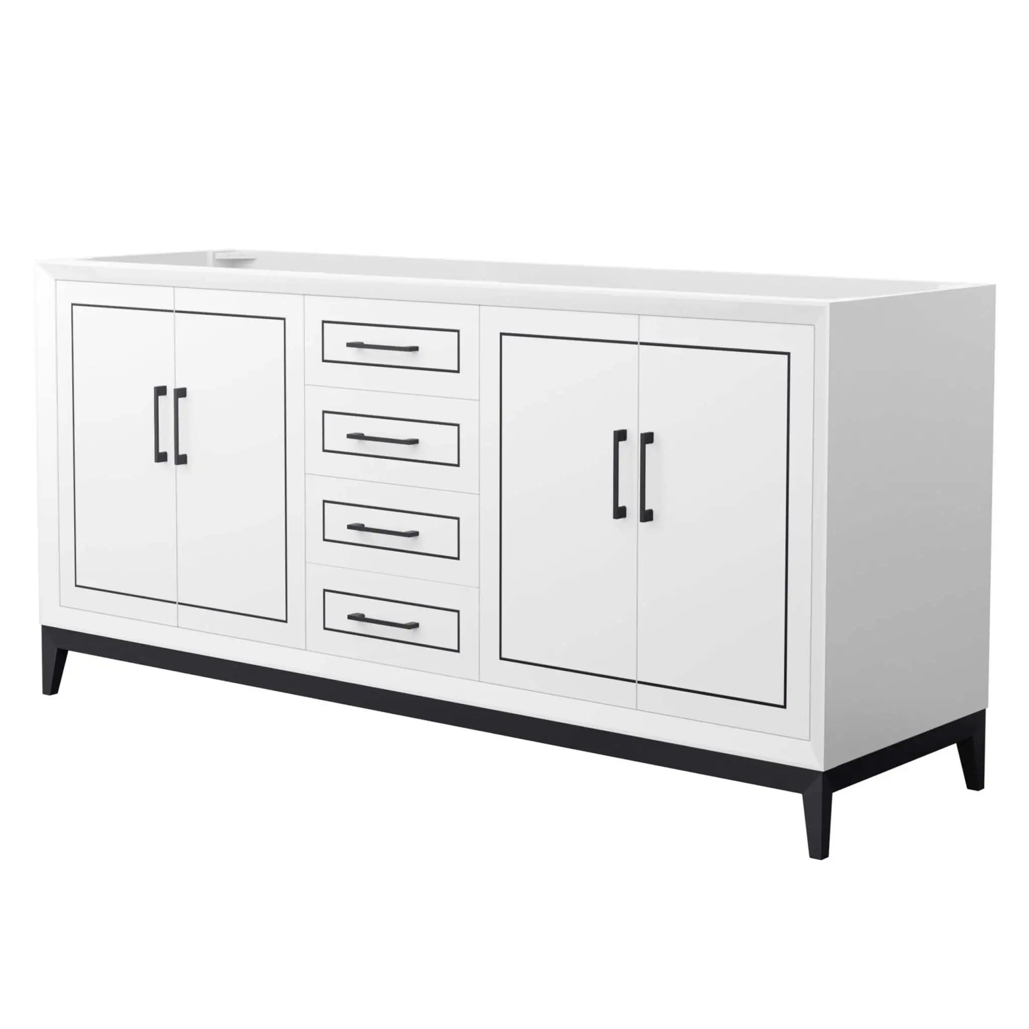 72" Marlena Double Bathroom Vanity in White with Matte Black Trim by Wyndham