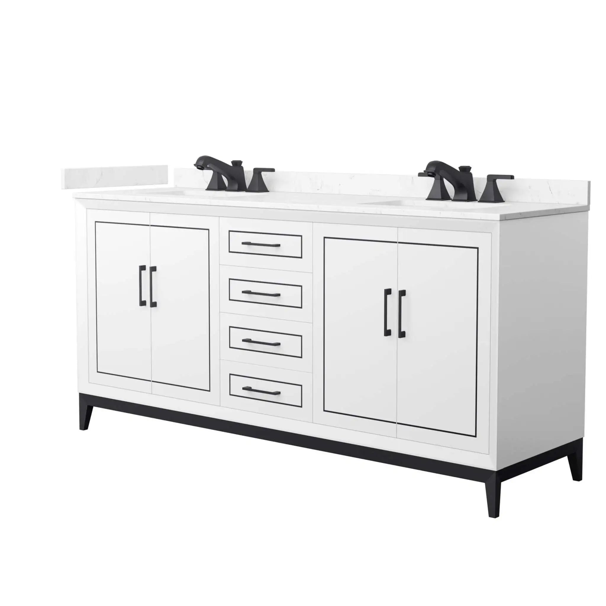 72" Marlena Double Bathroom Vanity in White with Matte Black Trim by Wyndham