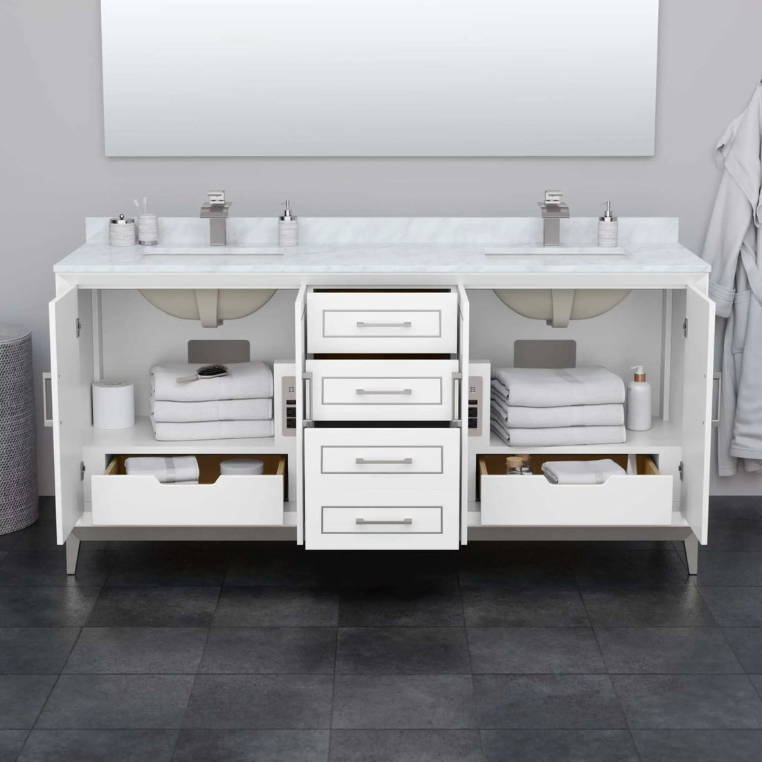 72" Marlena Double Bathroom Vanity in White with Matte Black Trim by Wyndham