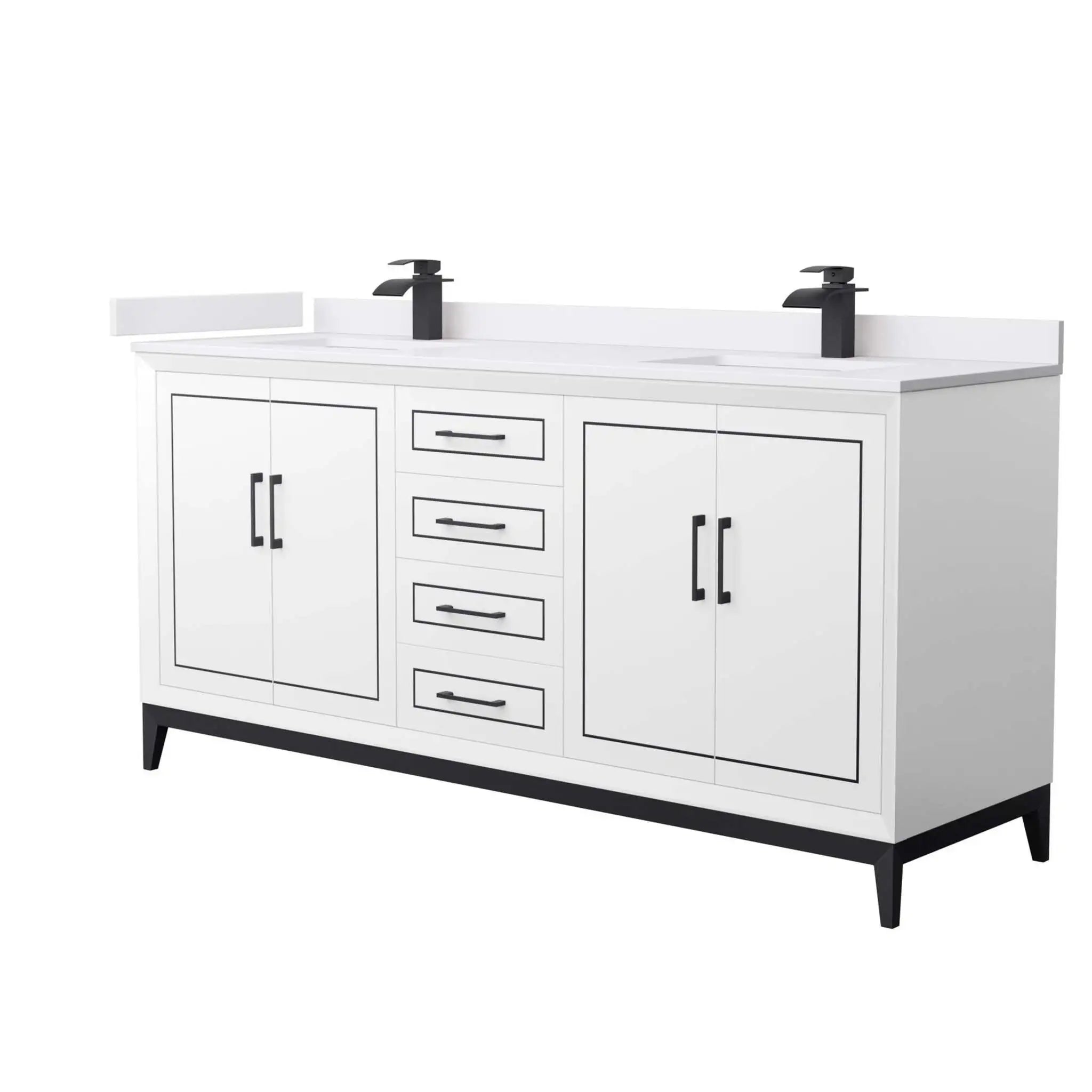 72" Marlena Double Bathroom Vanity in White with Matte Black Trim by Wyndham