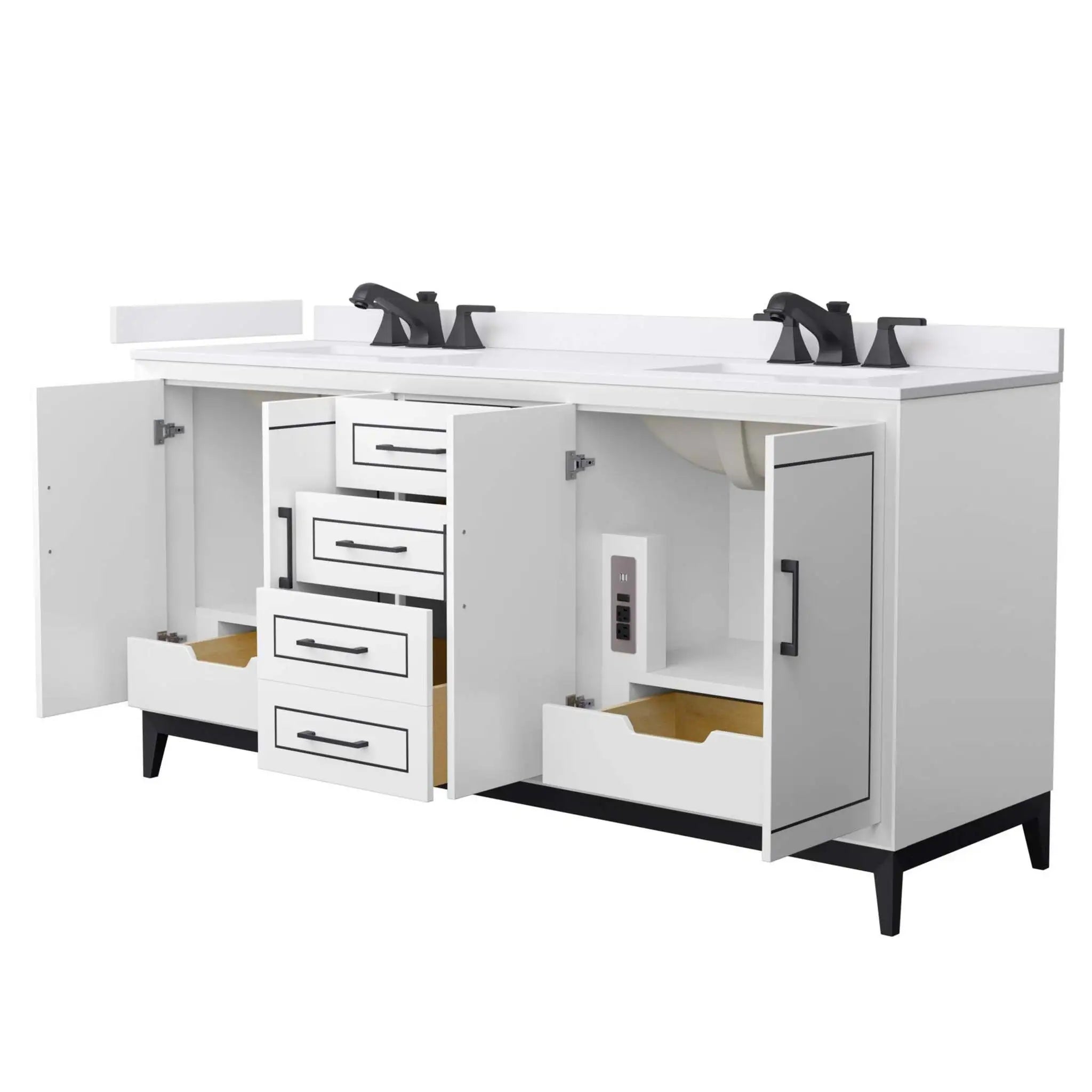 72" Marlena Double Bathroom Vanity in White with Matte Black Trim by Wyndham