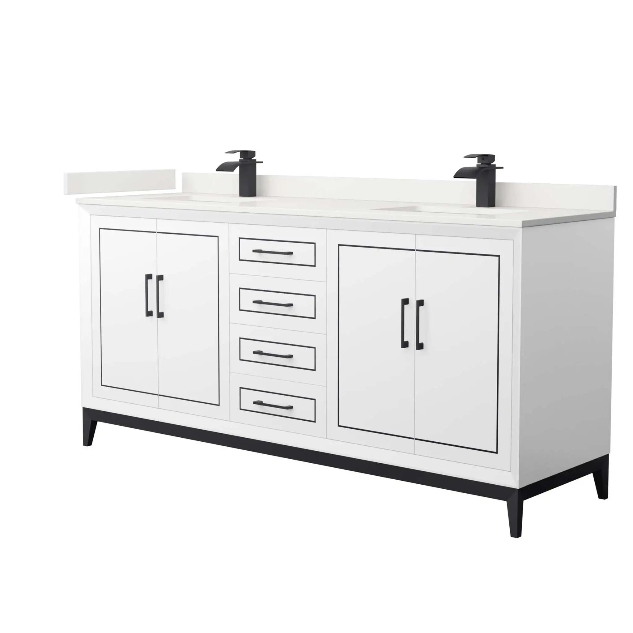 72" Marlena Double Bathroom Vanity in White with Matte Black Trim by Wyndham