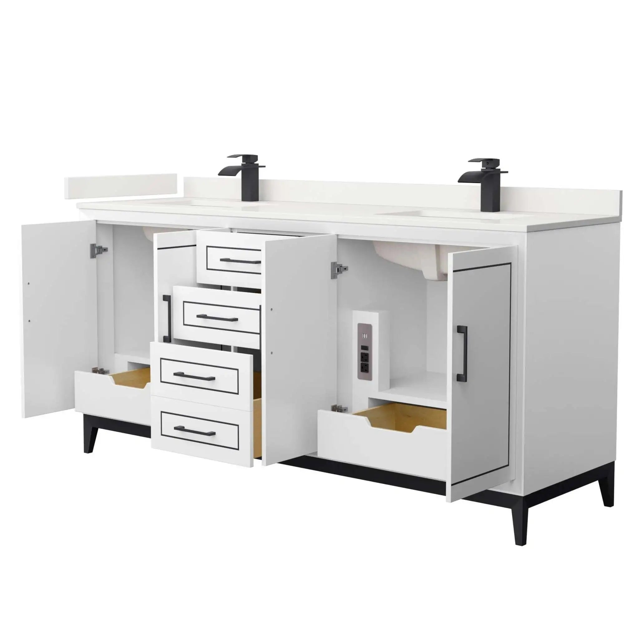 72" Marlena Double Bathroom Vanity in White with Matte Black Trim by Wyndham