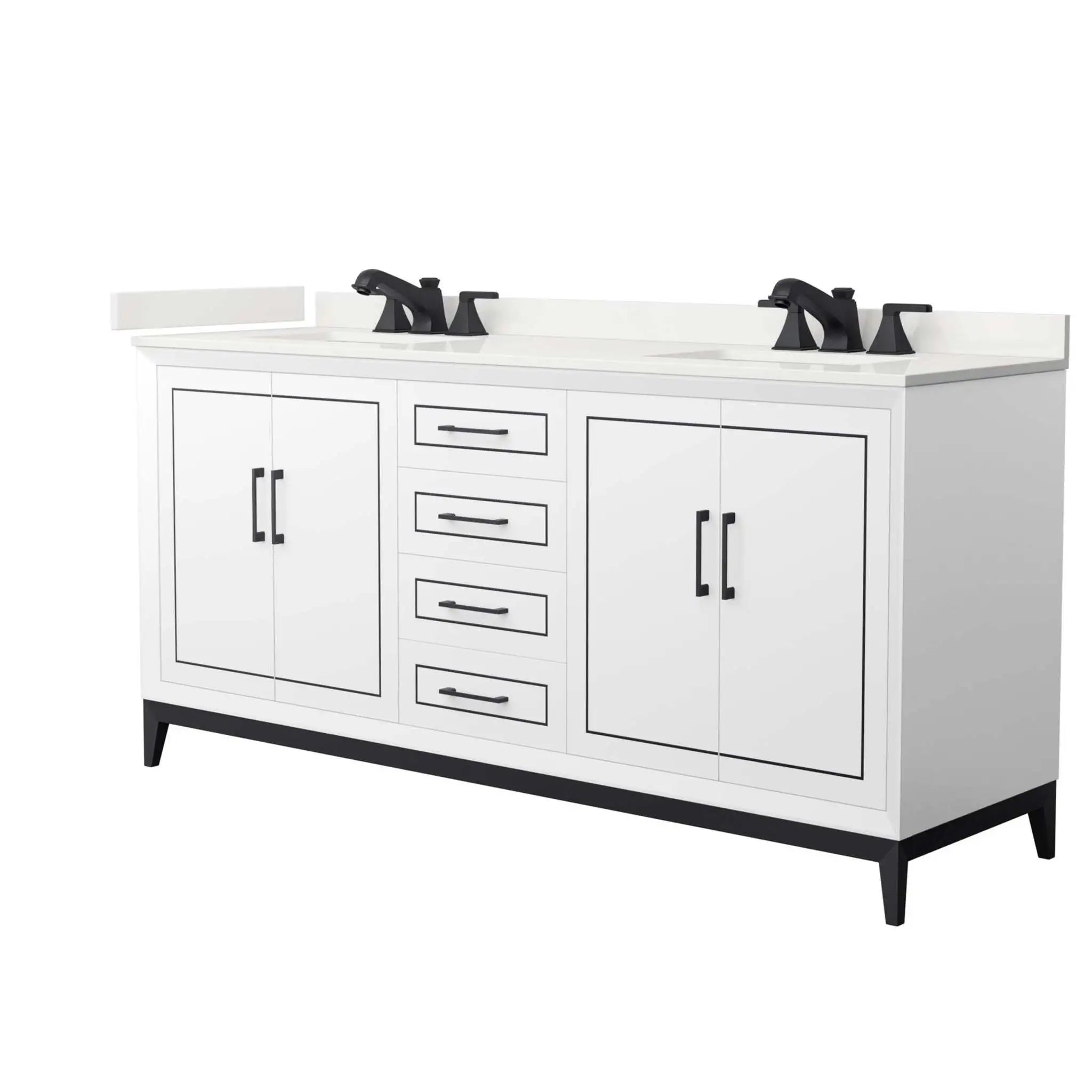 72" Marlena Double Bathroom Vanity in White with Matte Black Trim by Wyndham