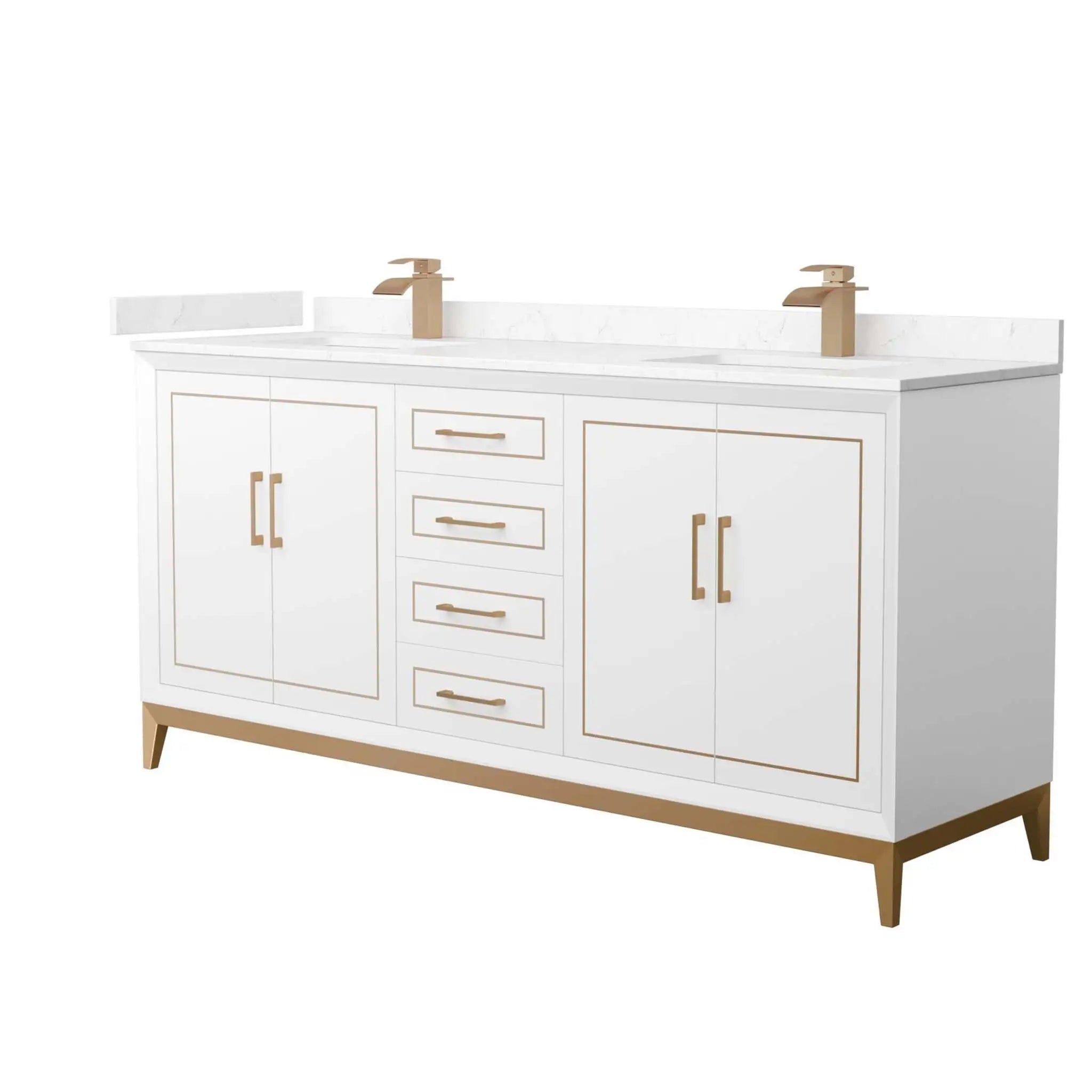 72" Marlena Double Bathroom Vanity in White with Satin Bronze Trim by Wyndham