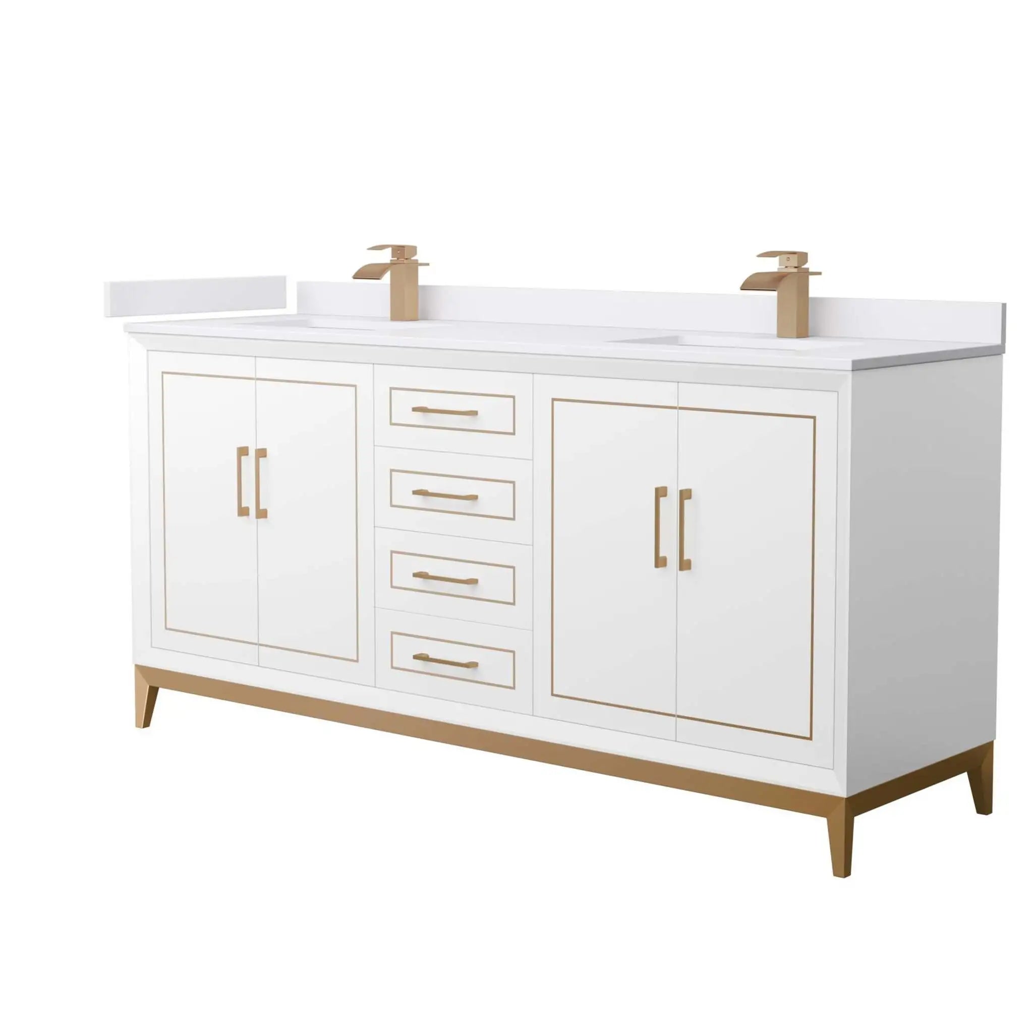 72" Marlena Double Bathroom Vanity in White with Satin Bronze Trim by Wyndham