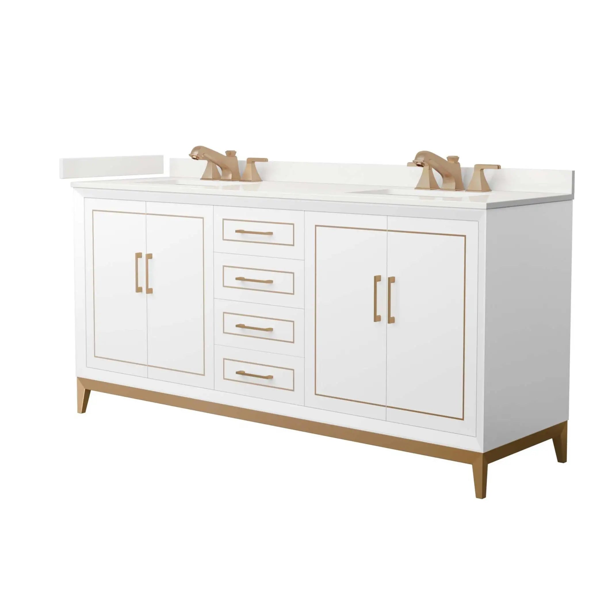 72" Marlena Double Bathroom Vanity in White with Satin Bronze Trim by Wyndham