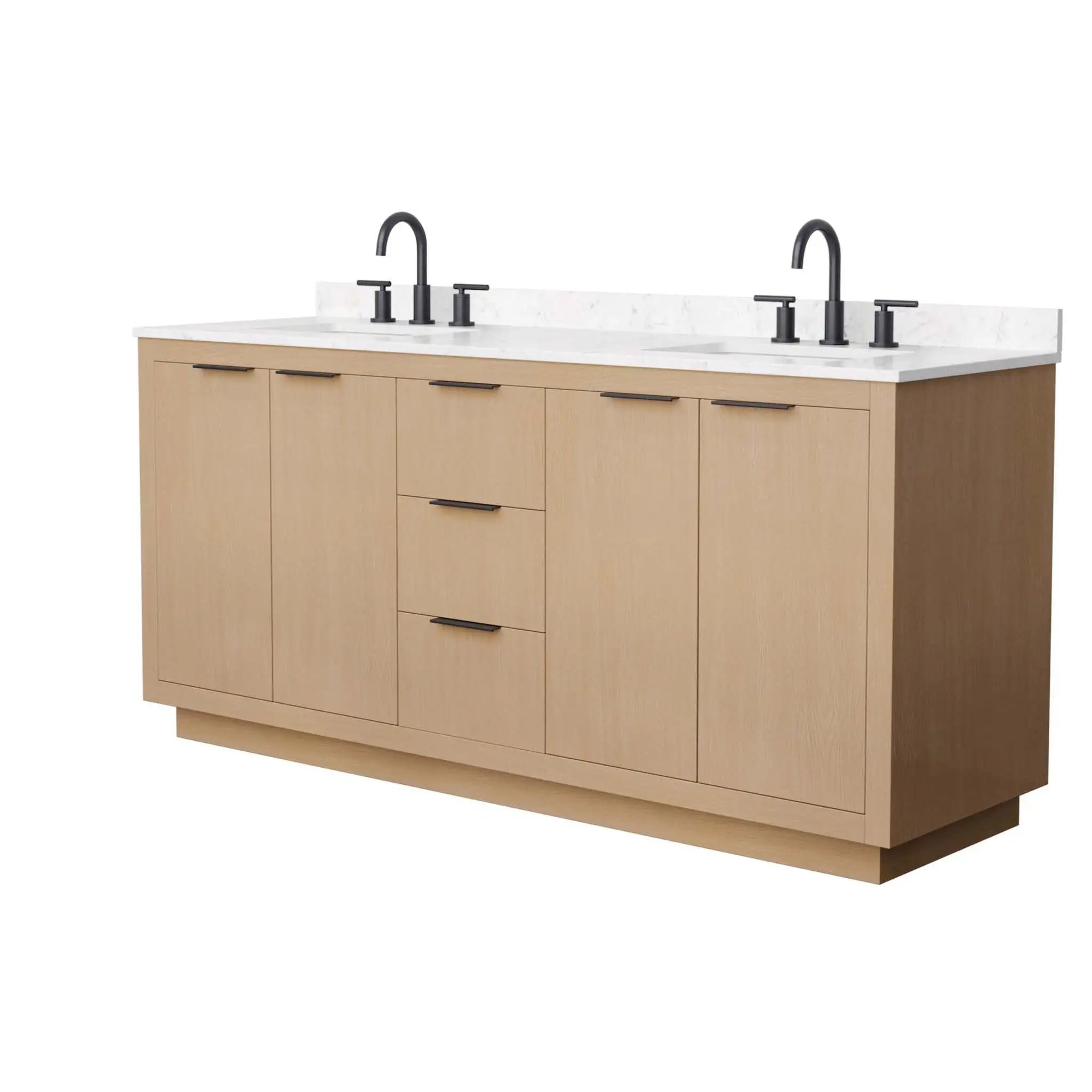 72" Maroni Double Bathroom Vanity in Light Straw with Matte Black Trim by Wyndham