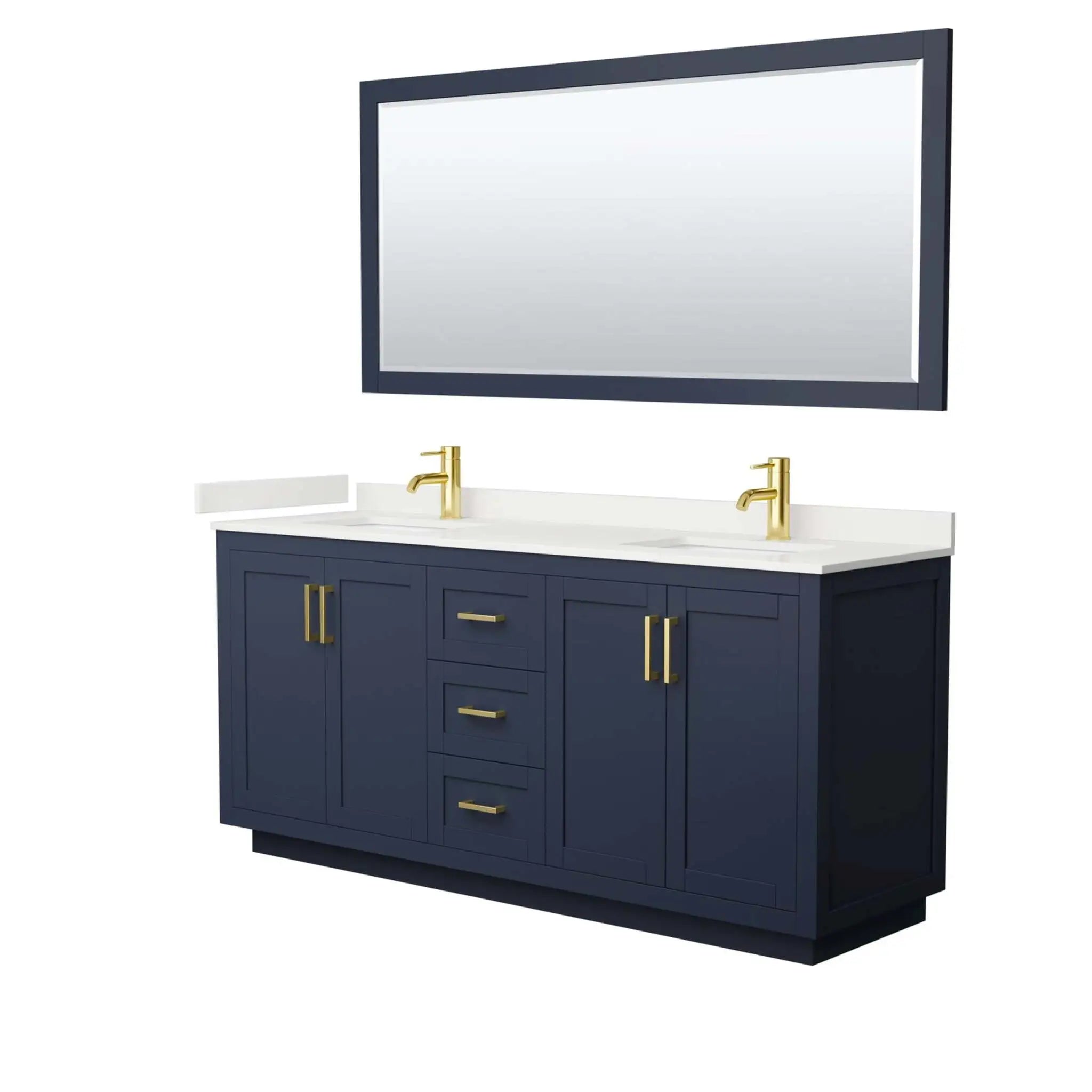 72" Miranda Double Bathroom Vanity in Dark Blue with Brushed Gold Trim & 70" Mirror by Wyndham