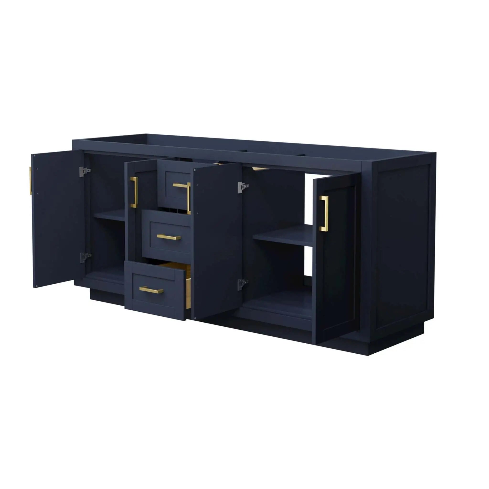 72" Miranda Double Bathroom Vanity in Dark Blue with Brushed Gold Trim by Wyndham