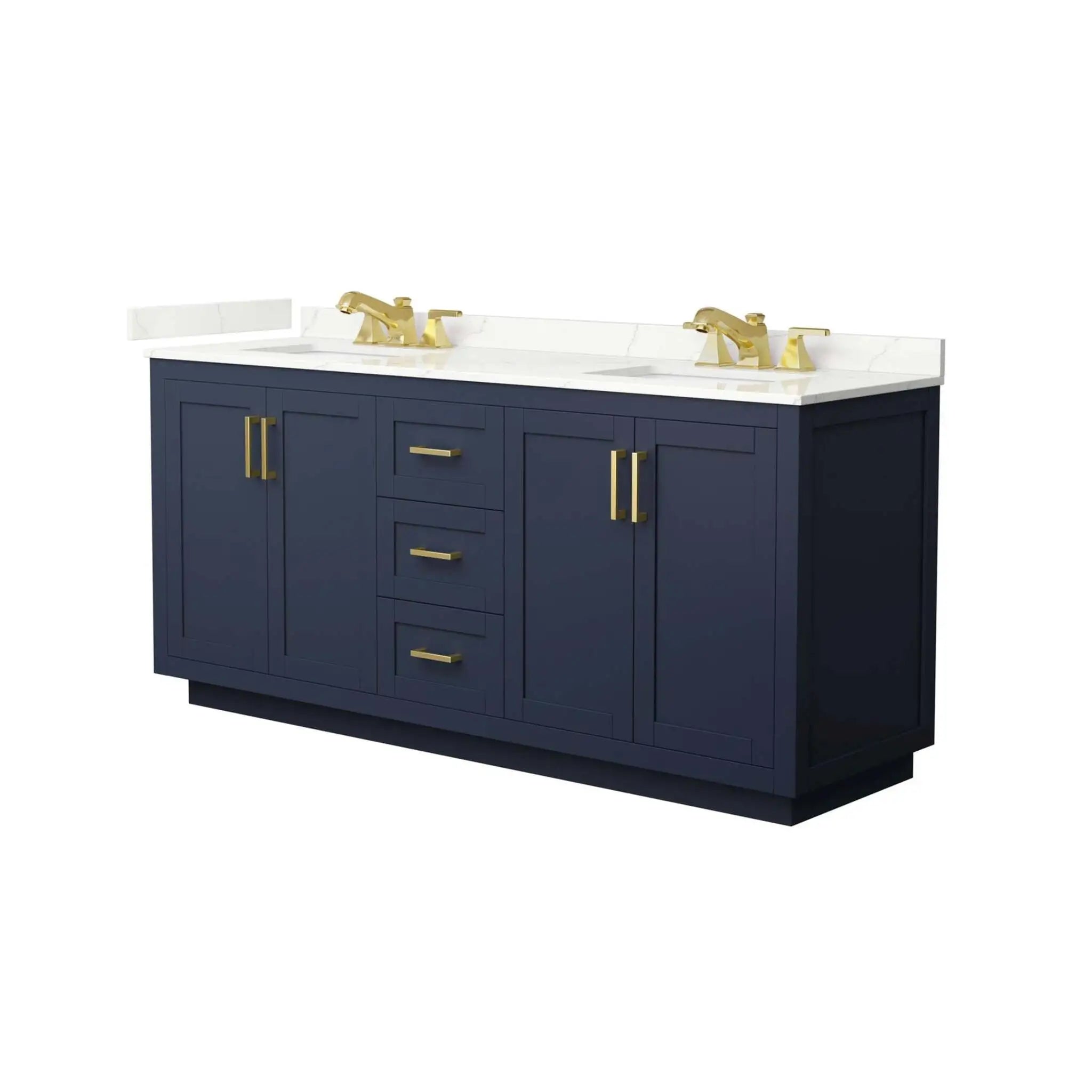 72" Miranda Double Bathroom Vanity in Dark Blue with Brushed Gold Trim by Wyndham