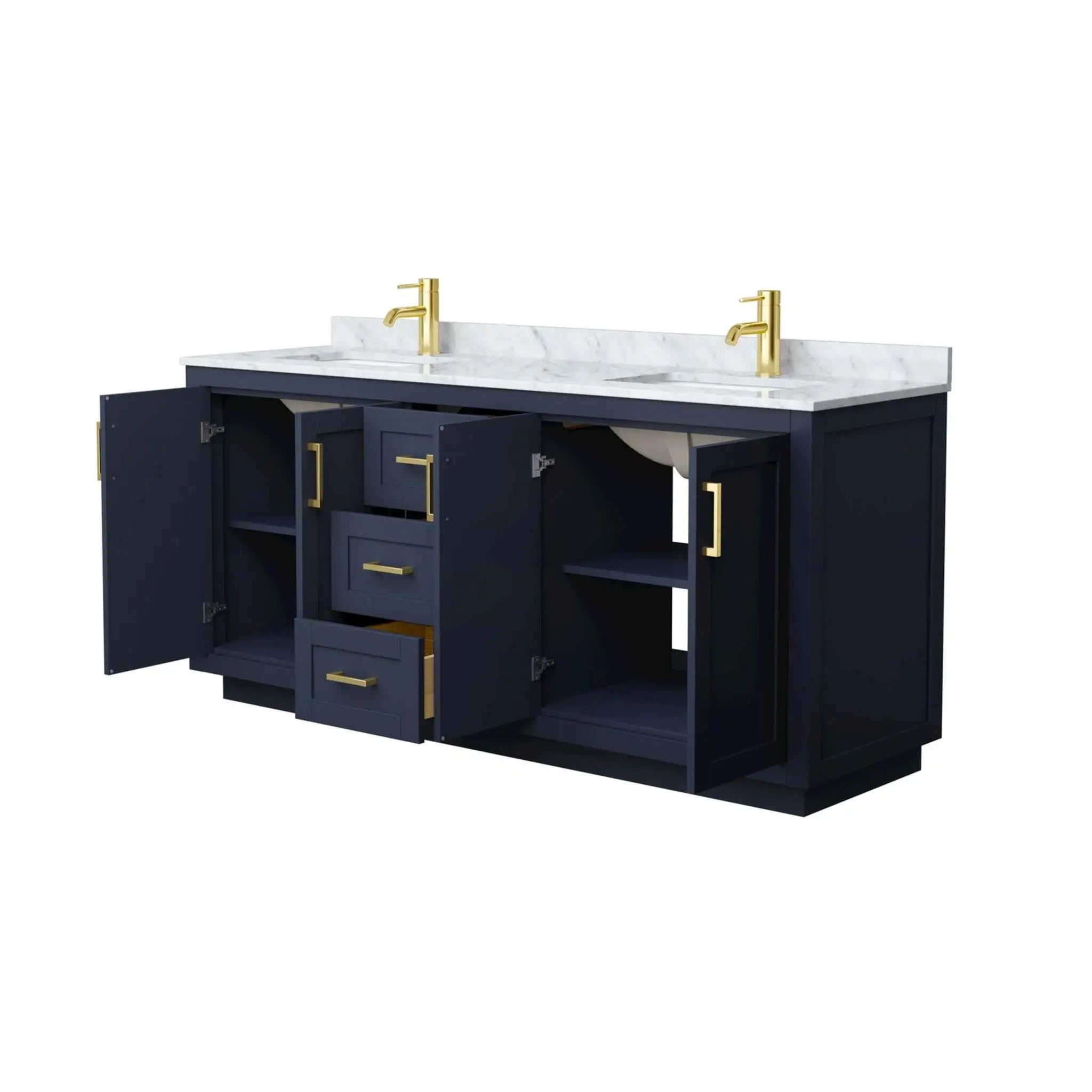 72" Miranda Double Bathroom Vanity in Dark Blue with Brushed Gold Trim by Wyndham