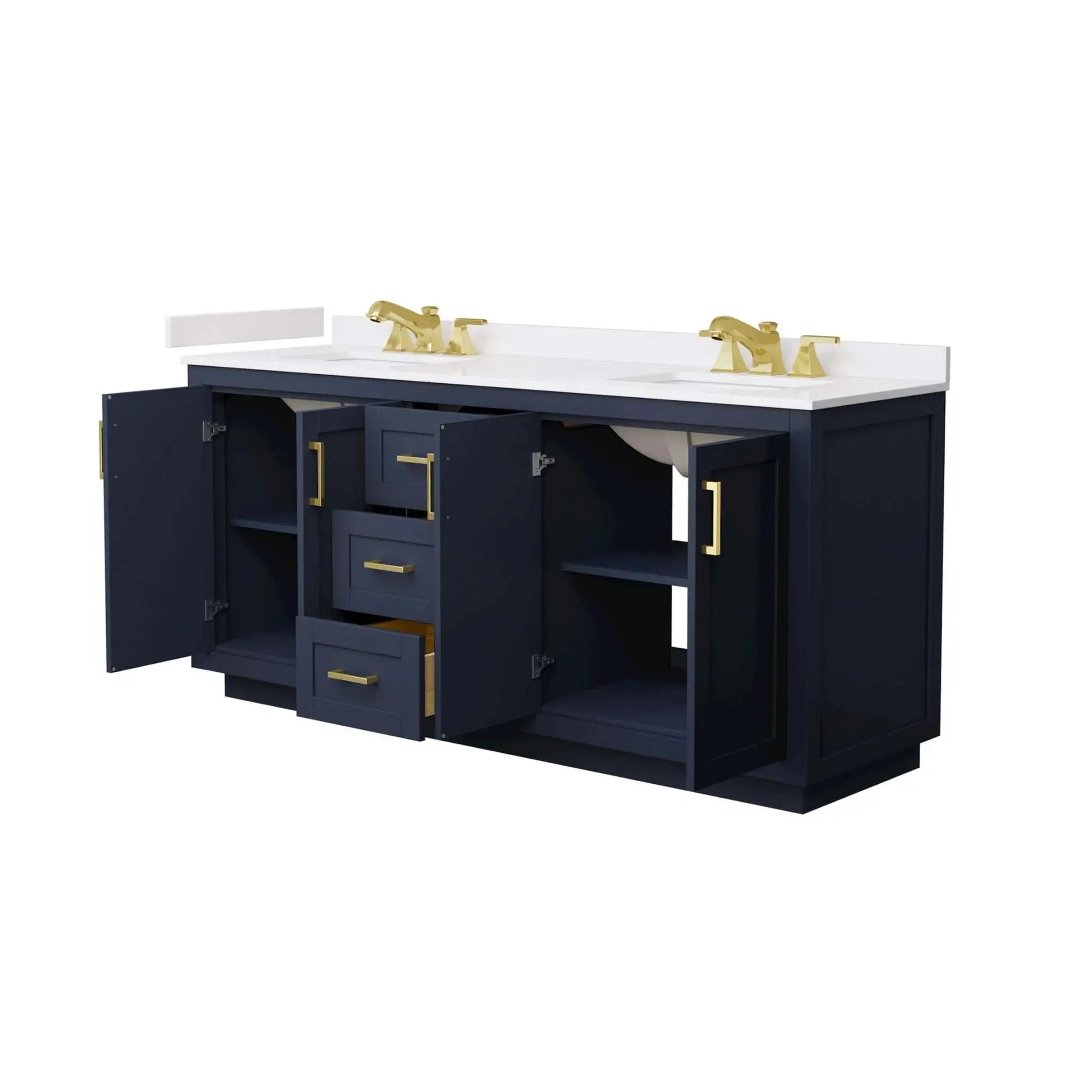 72" Miranda Double Bathroom Vanity in Dark Blue with Brushed Gold Trim by Wyndham