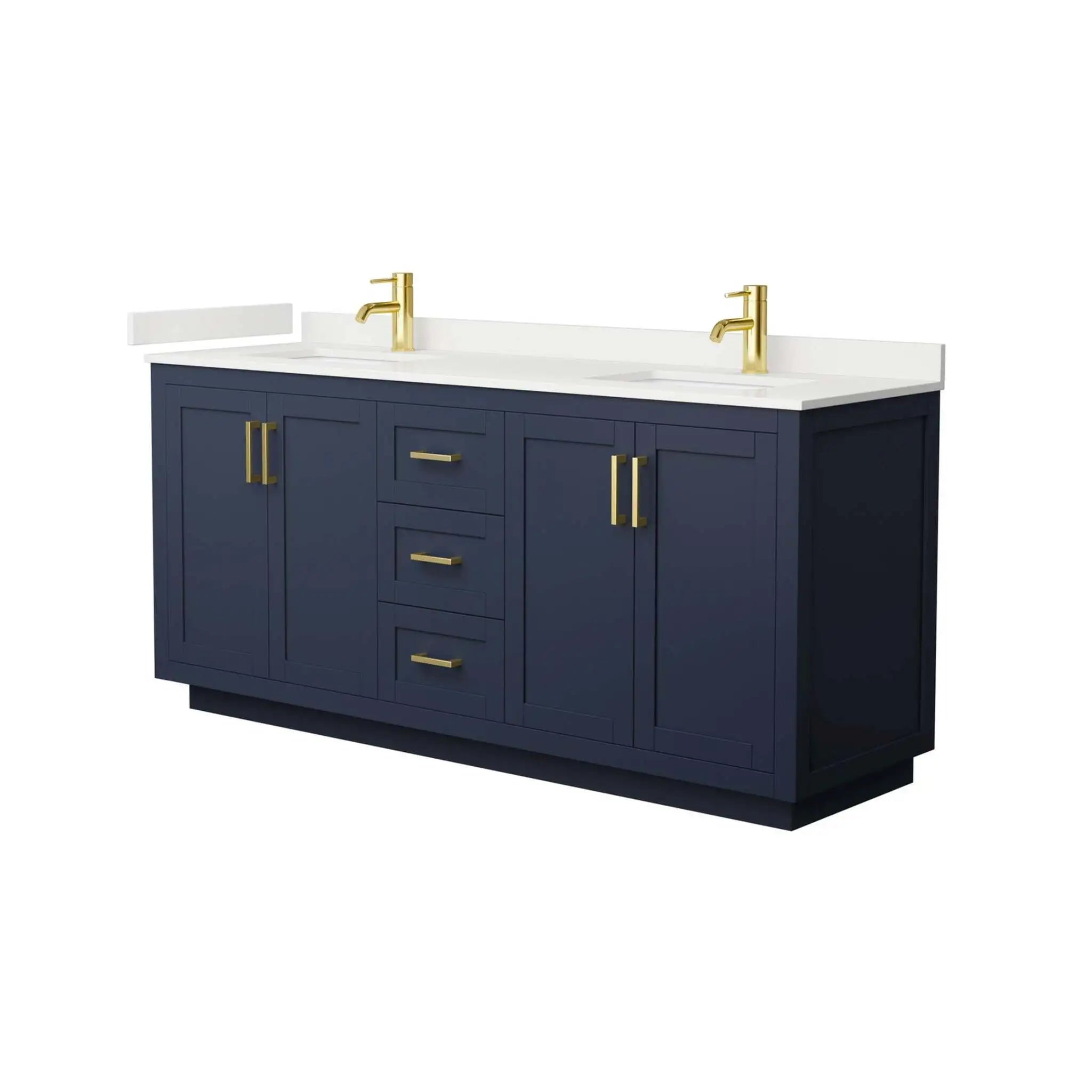 72" Miranda Double Bathroom Vanity in Dark Blue with Brushed Gold Trim by Wyndham