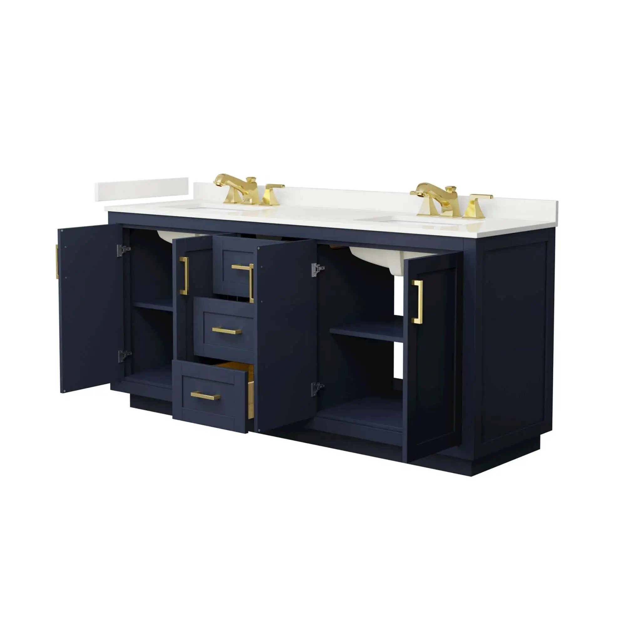 72" Miranda Double Bathroom Vanity in Dark Blue with Brushed Gold Trim by Wyndham