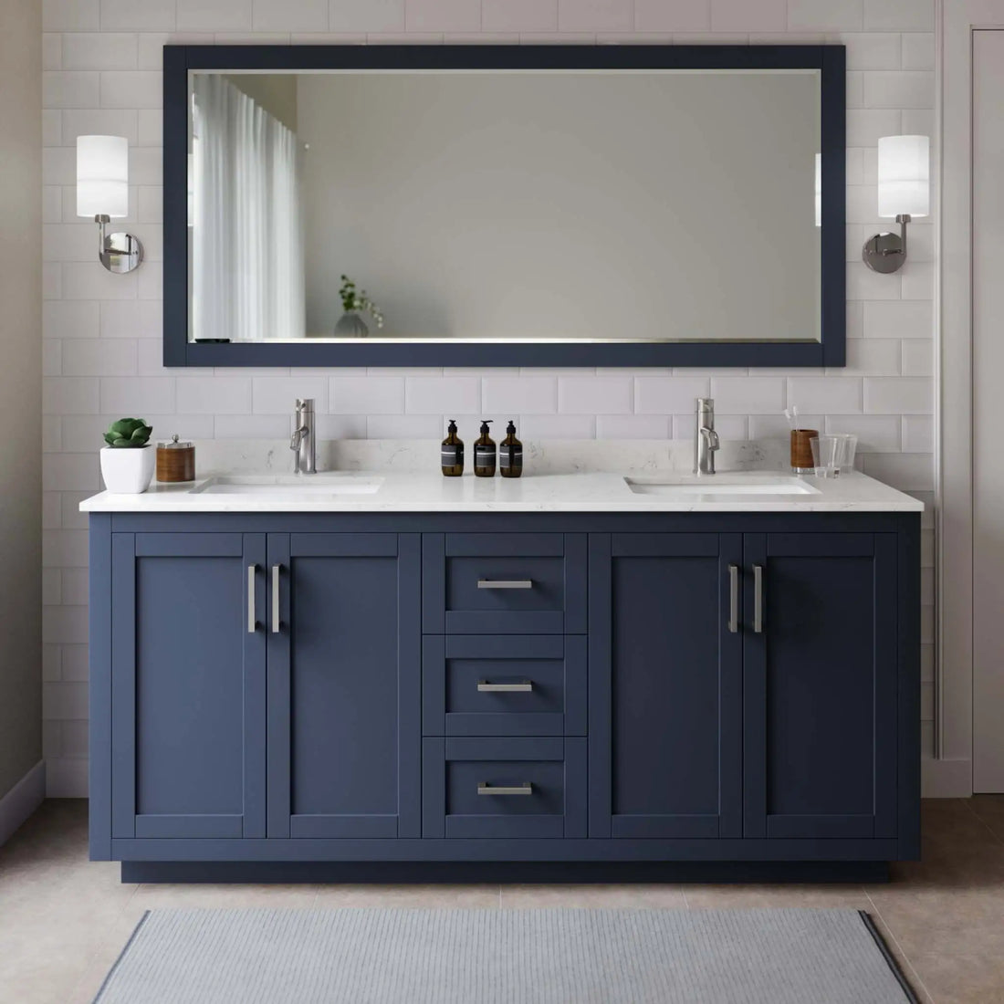 72" Miranda Double Bathroom Vanity in Dark Blue with Brushed Nickel Trim by Wyndham
