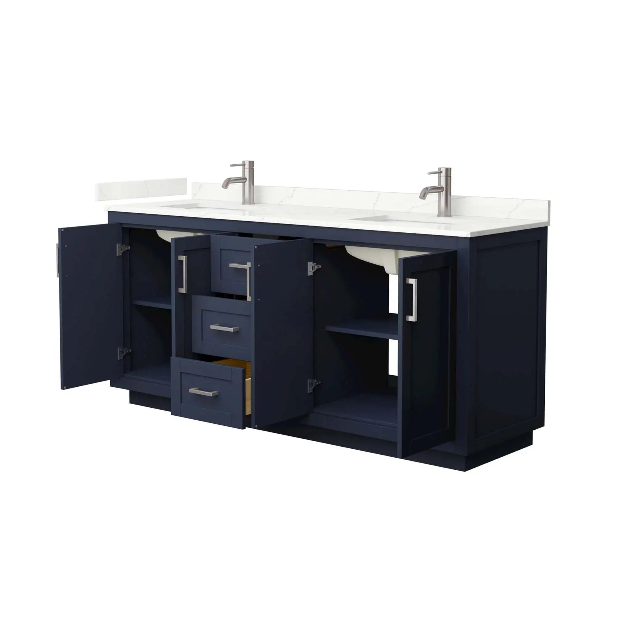 72" Miranda Double Bathroom Vanity in Dark Blue with Brushed Nickel Trim by Wyndham