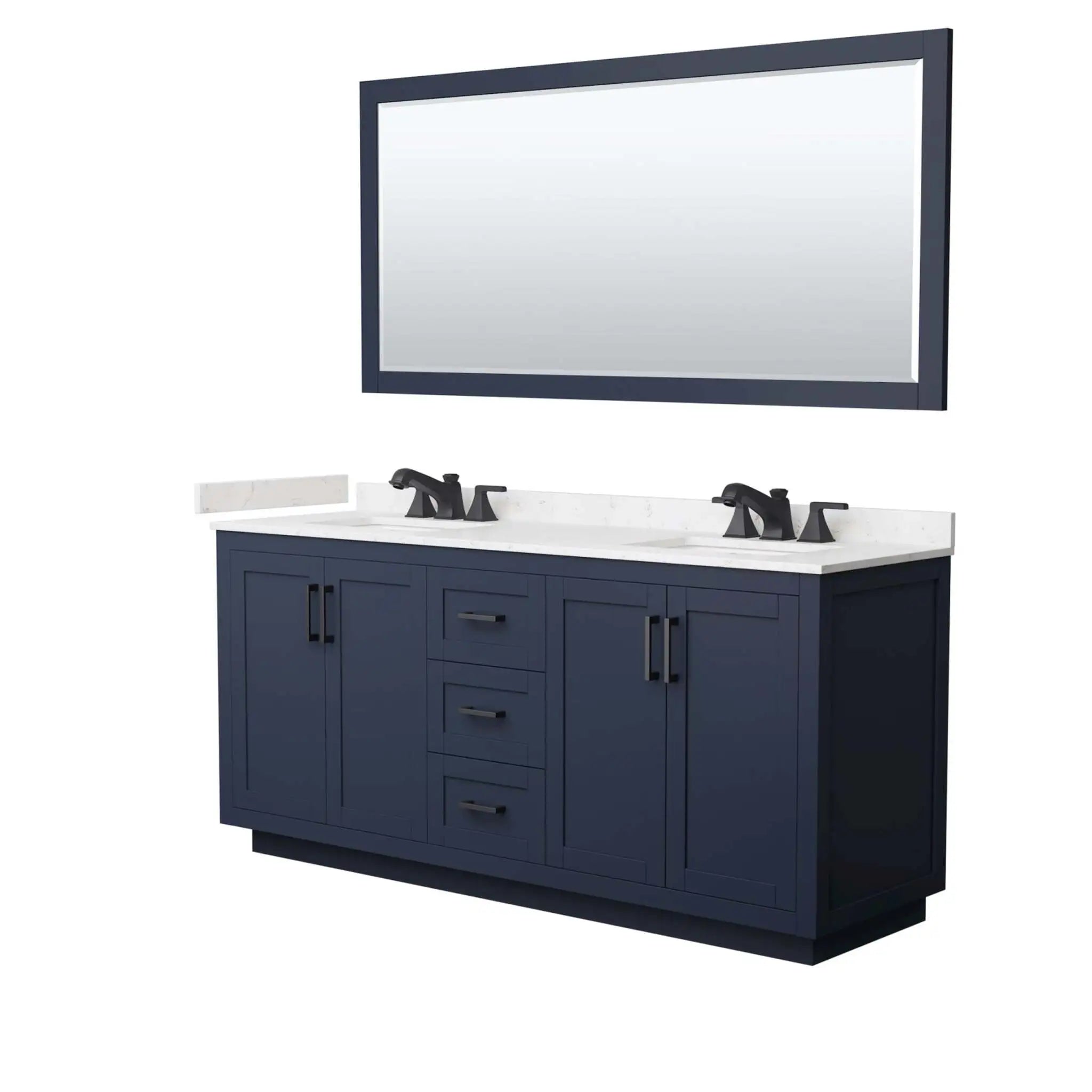 72" Miranda Double Bathroom Vanity in Dark Blue with Matte Black Trim & 70" Mirror by Wyndham