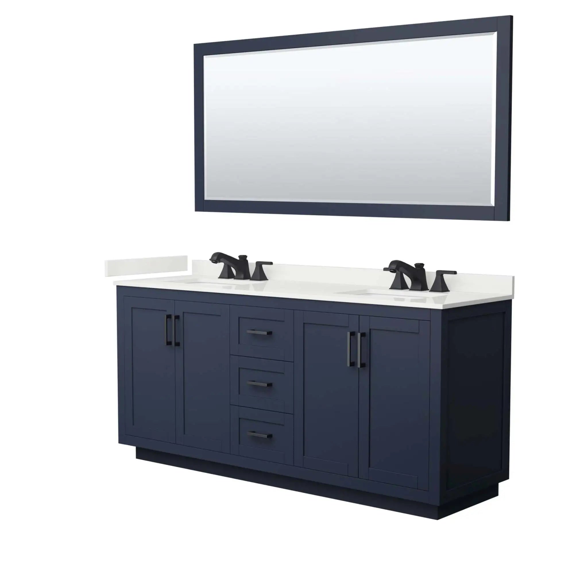72" Miranda Double Bathroom Vanity in Dark Blue with Matte Black Trim & 70" Mirror by Wyndham