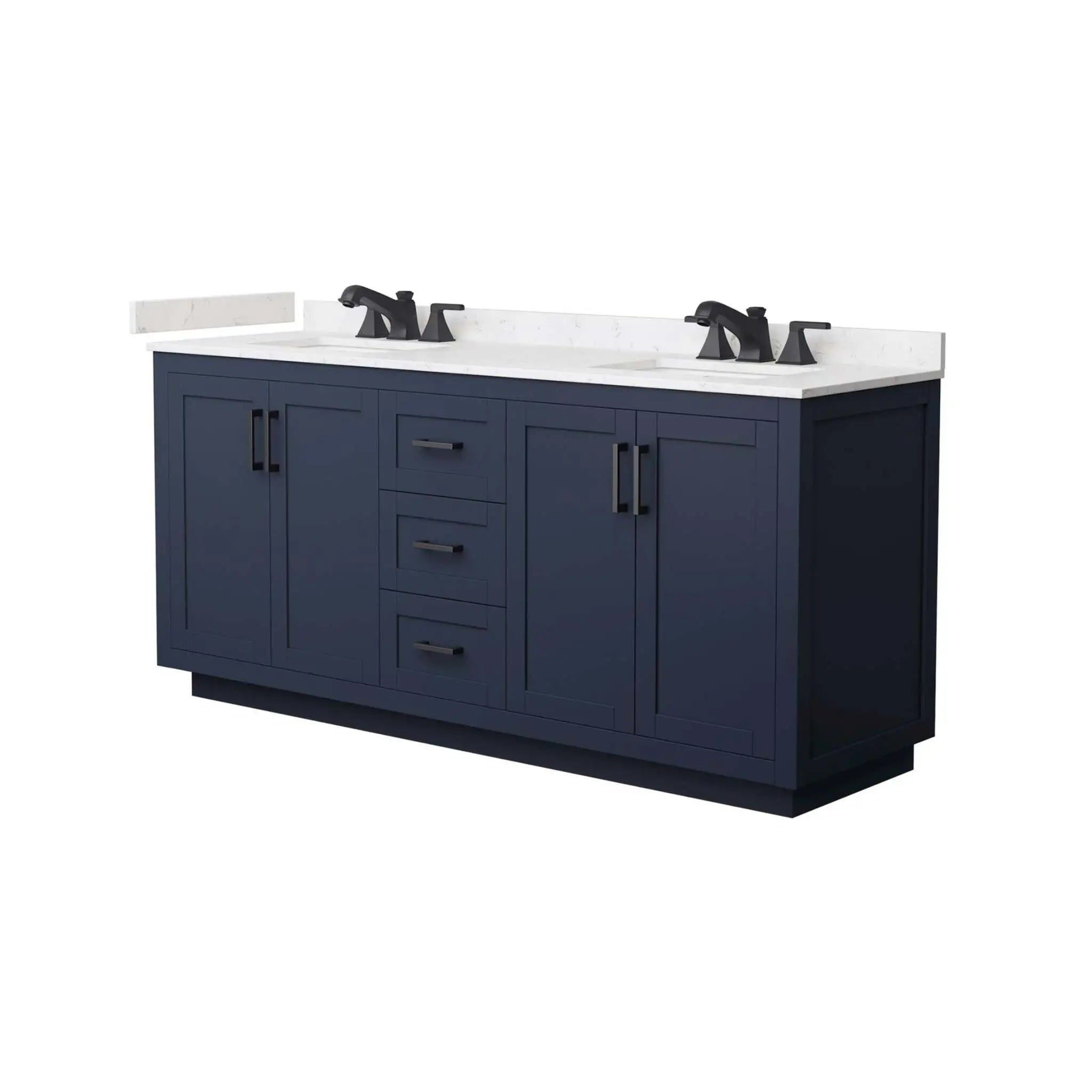 72" Miranda Double Bathroom Vanity in Dark Blue with Matte Black Trim by Wyndham