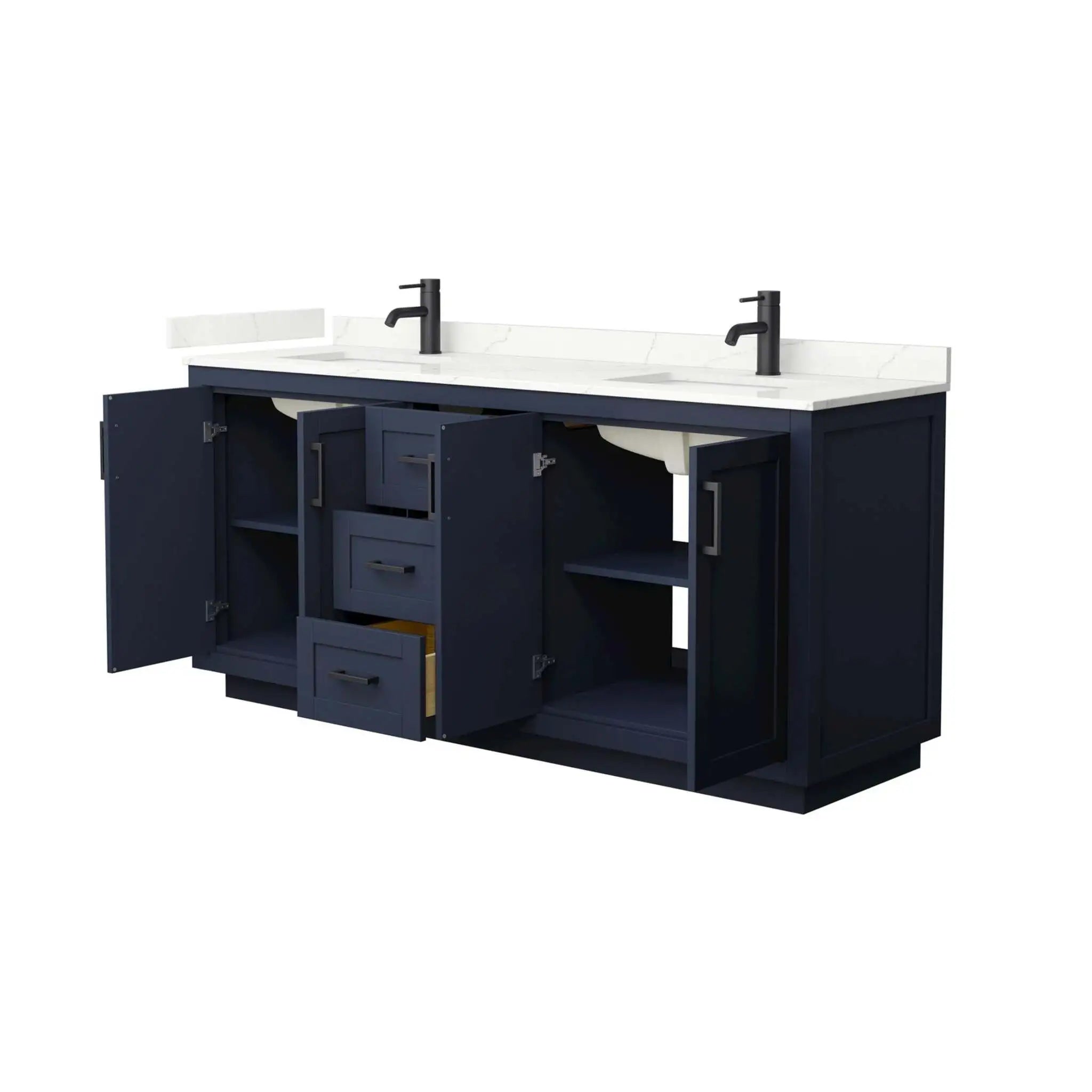 72" Miranda Double Bathroom Vanity in Dark Blue with Matte Black Trim by Wyndham