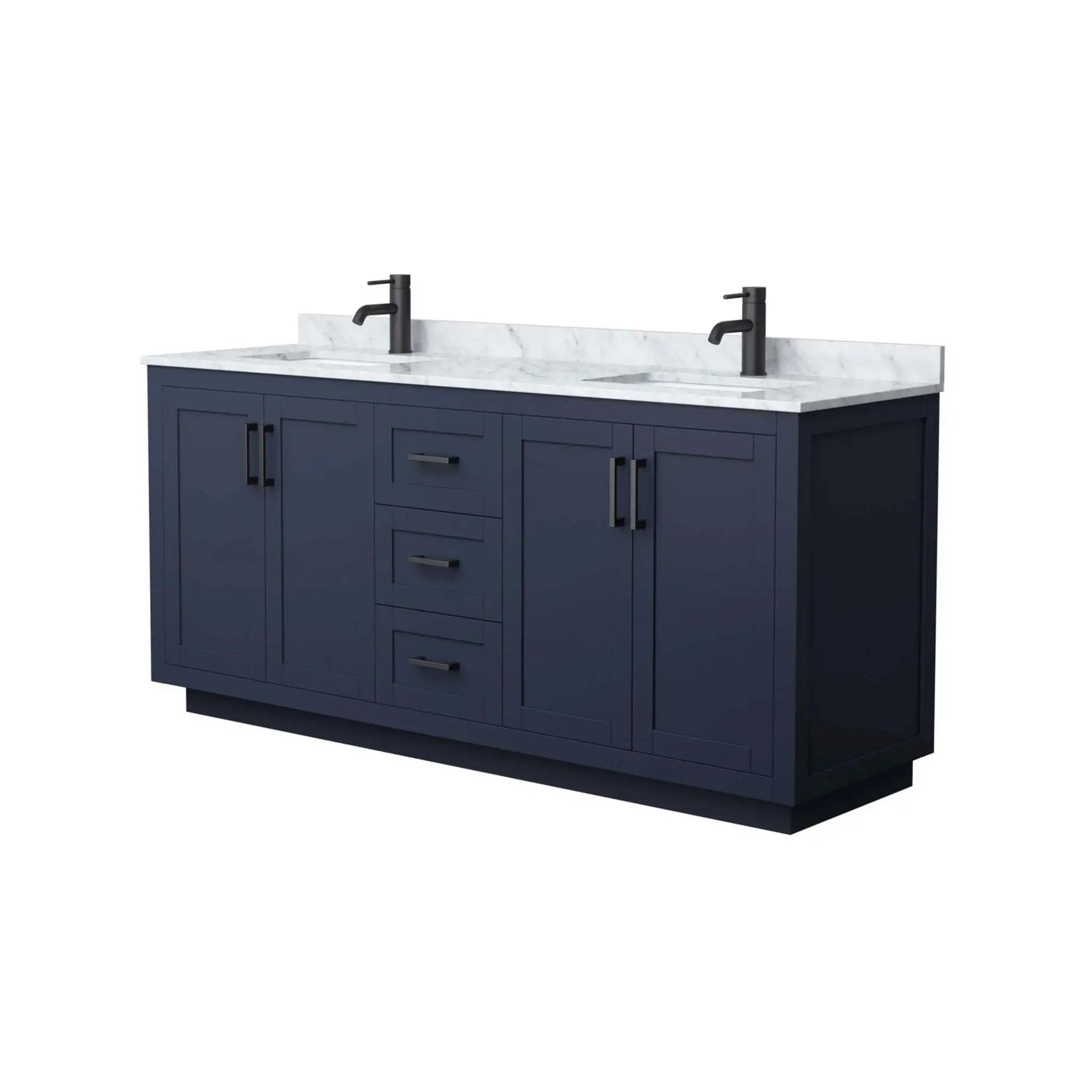 72" Miranda Double Bathroom Vanity in Dark Blue with Matte Black Trim by Wyndham