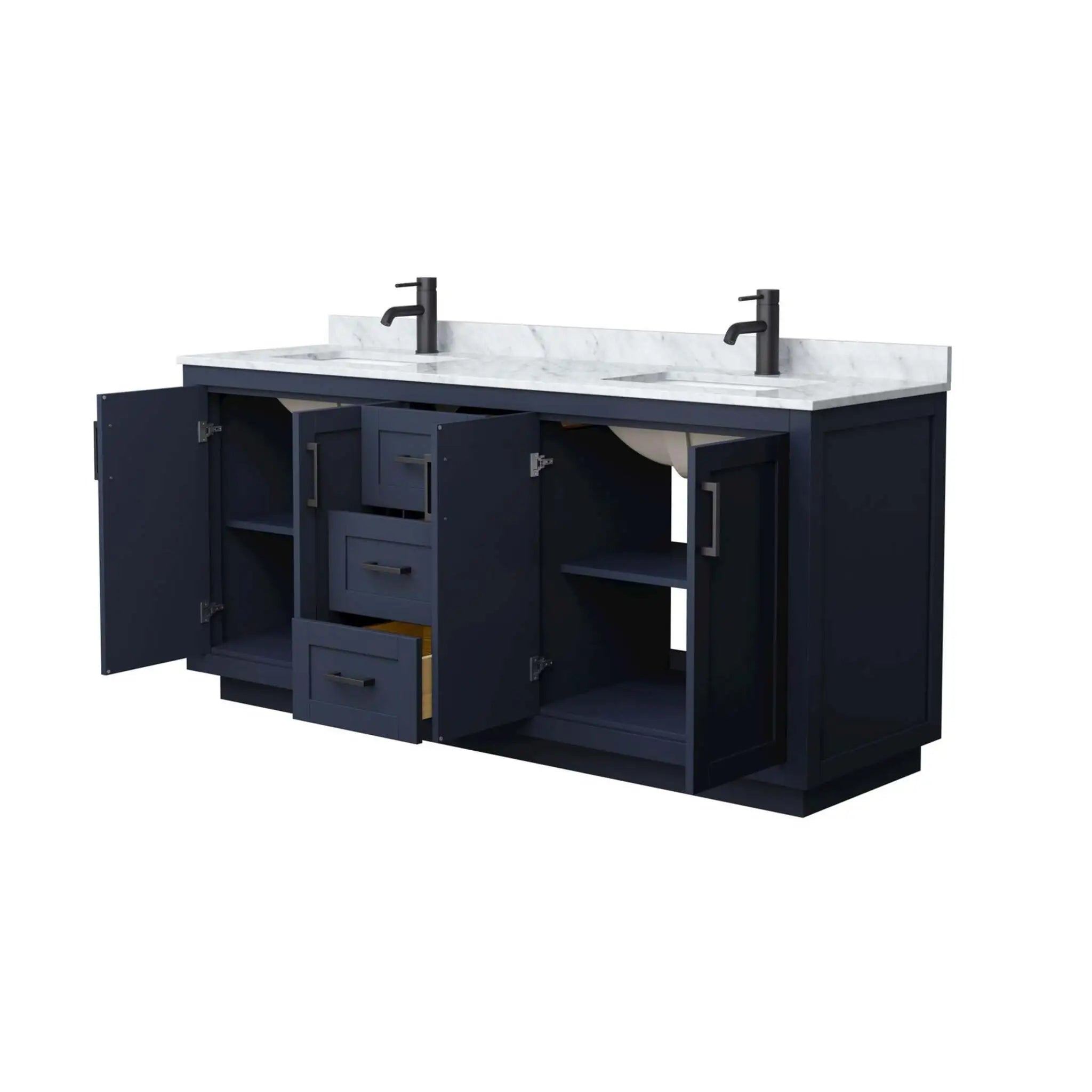 72" Miranda Double Bathroom Vanity in Dark Blue with Matte Black Trim by Wyndham