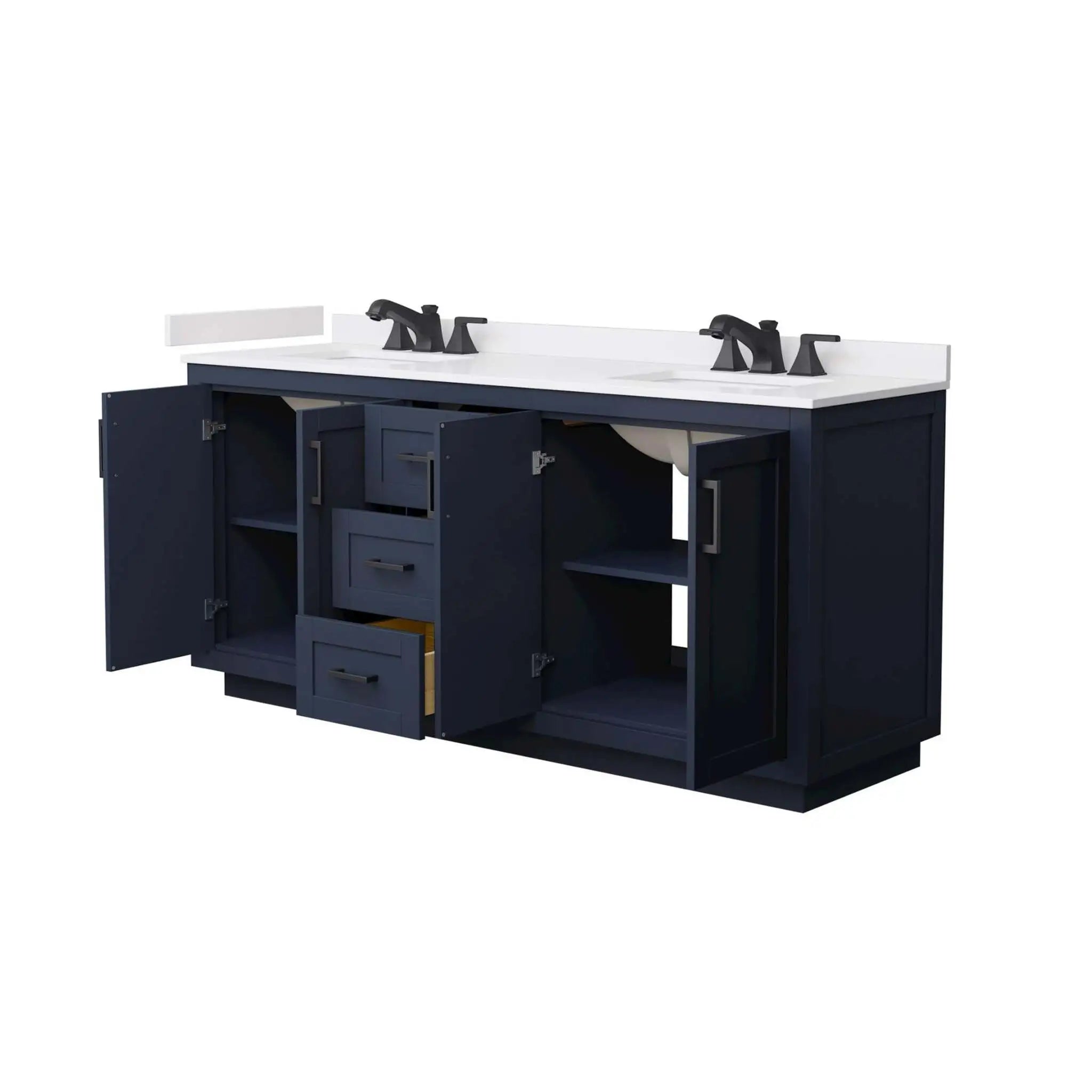 72" Miranda Double Bathroom Vanity in Dark Blue with Matte Black Trim by Wyndham
