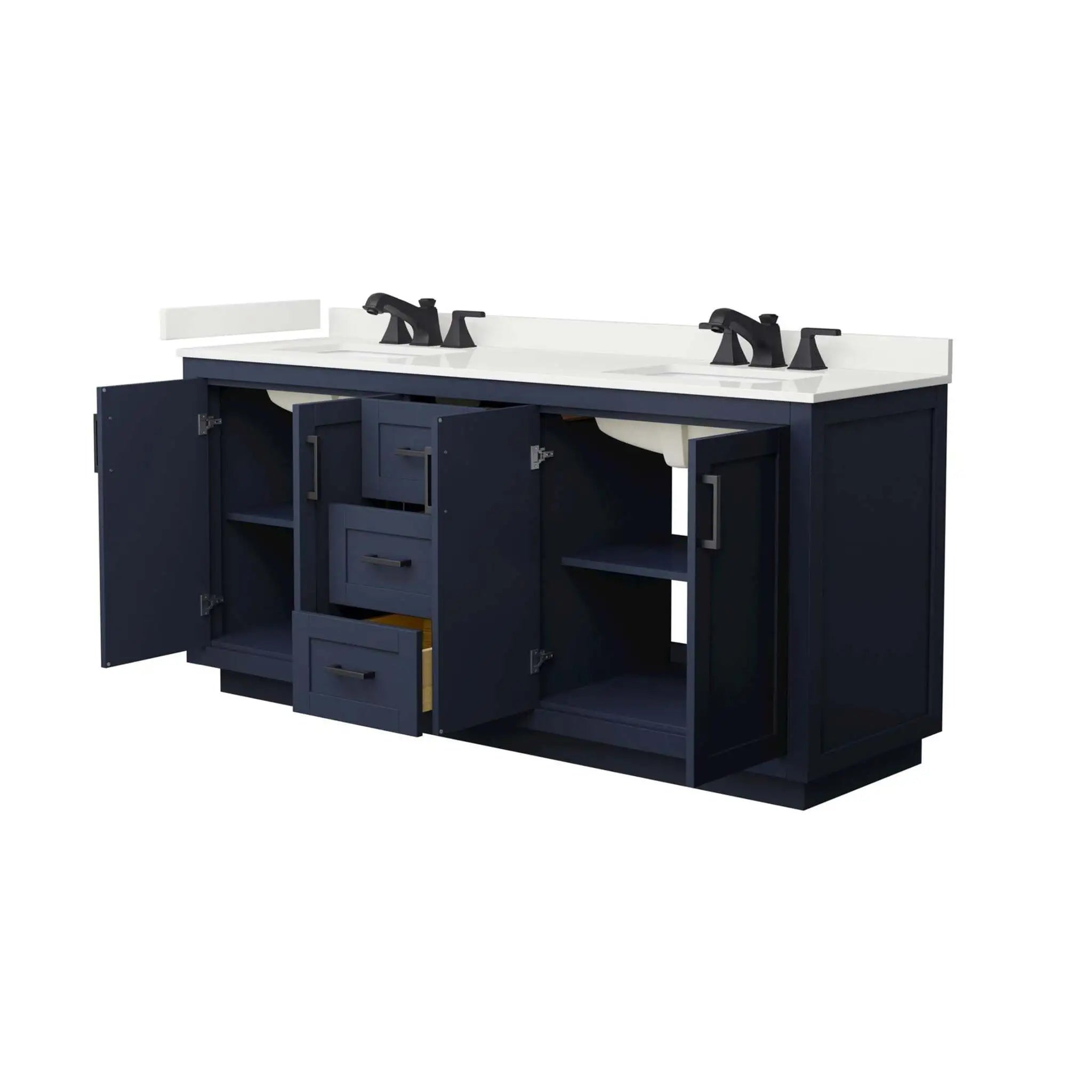 72" Miranda Double Bathroom Vanity in Dark Blue with Matte Black Trim by Wyndham