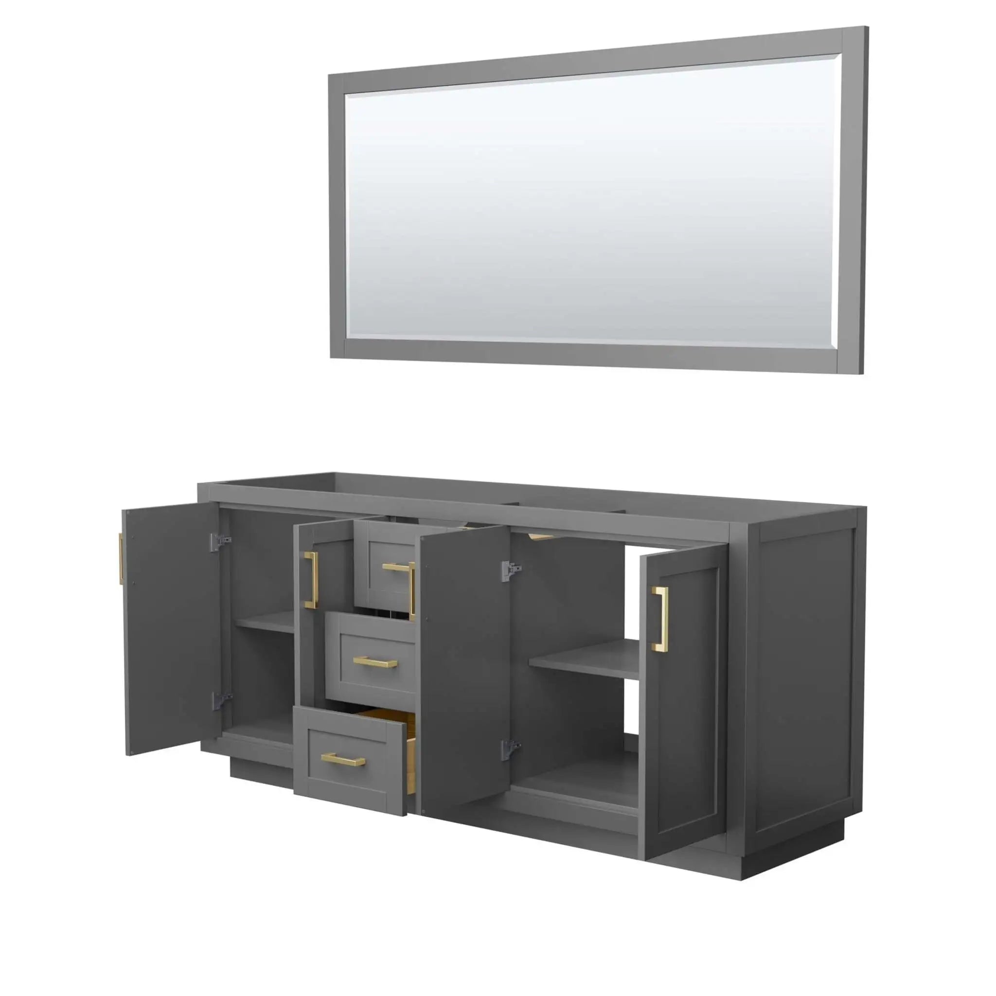 72" Miranda Double Bathroom Vanity in Dark Gray with Brushed Gold Trim & 70" Mirror by Wyndham