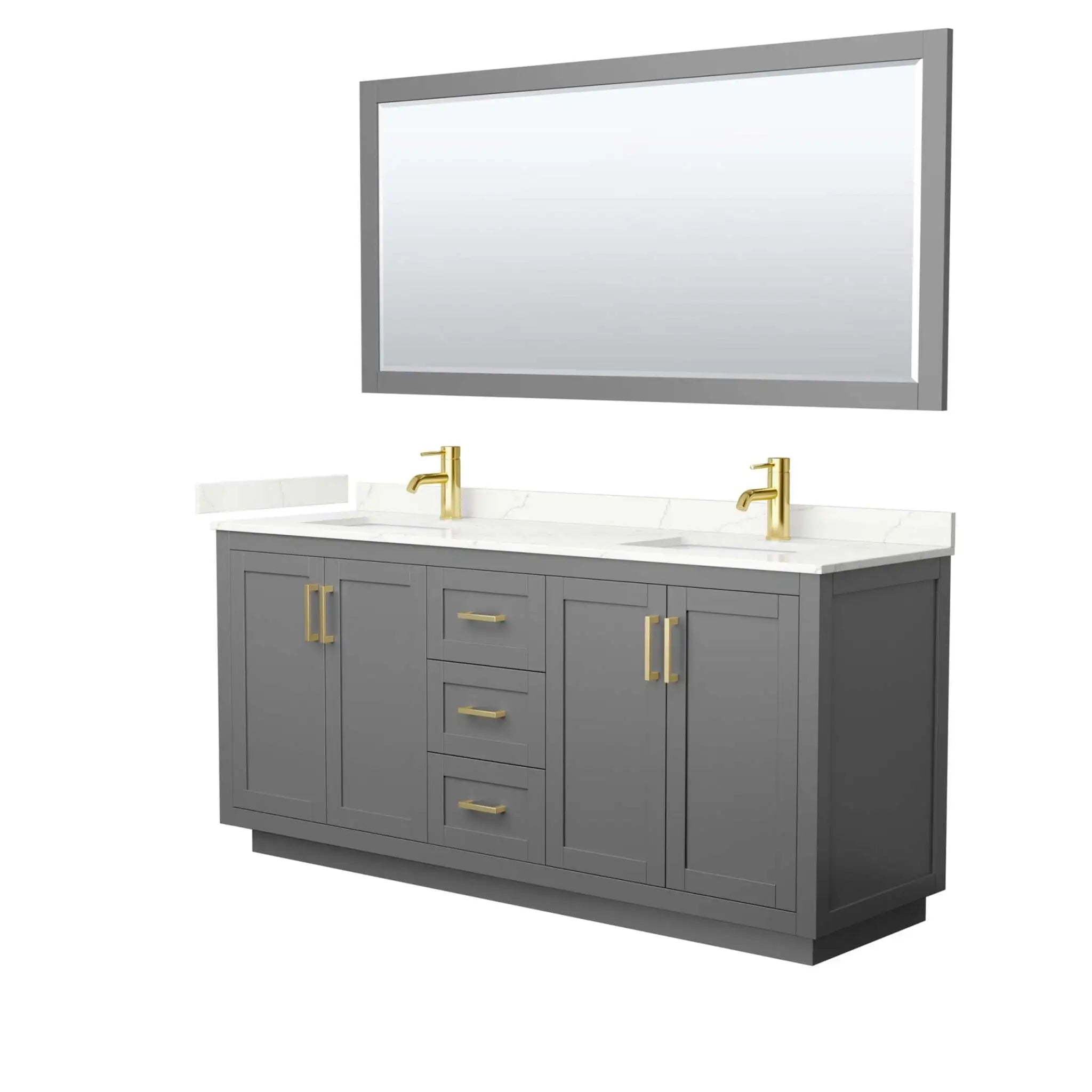 72" Miranda Double Bathroom Vanity in Dark Gray with Brushed Gold Trim & 70" Mirror by Wyndham