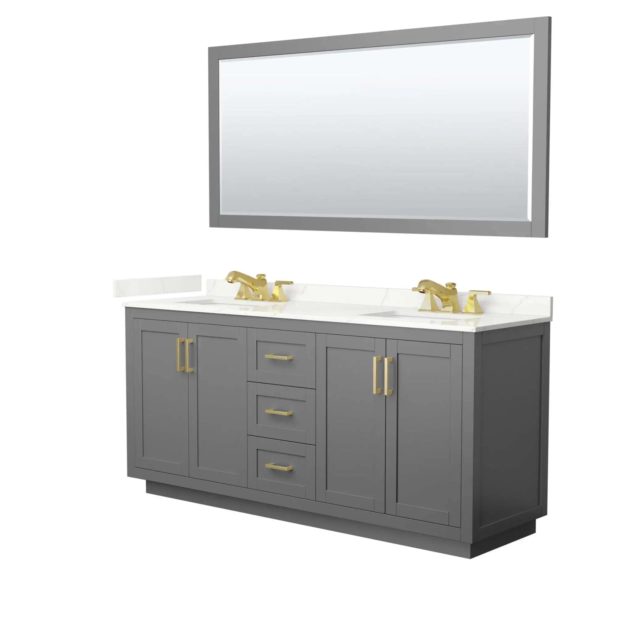 72" Miranda Double Bathroom Vanity in Dark Gray with Brushed Gold Trim & 70" Mirror by Wyndham
