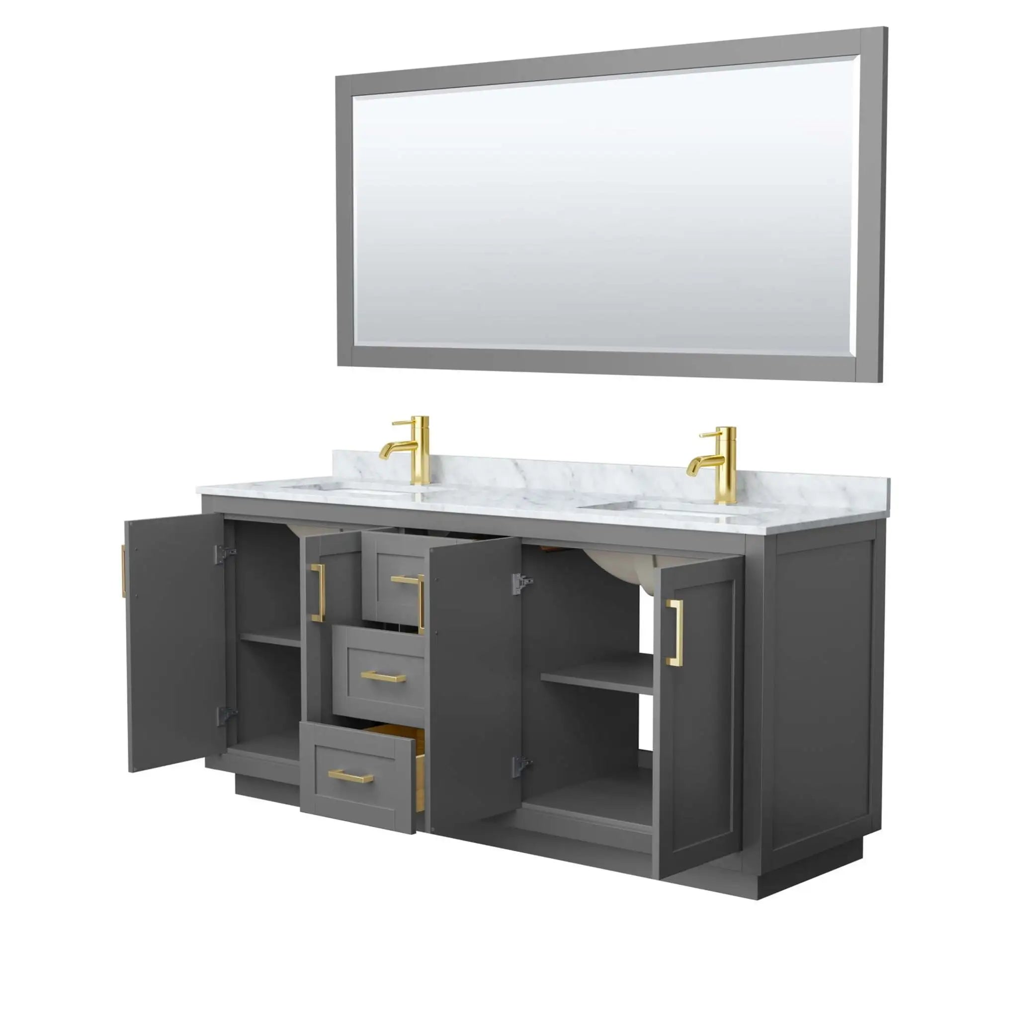 72" Miranda Double Bathroom Vanity in Dark Gray with Brushed Gold Trim & 70" Mirror by Wyndham